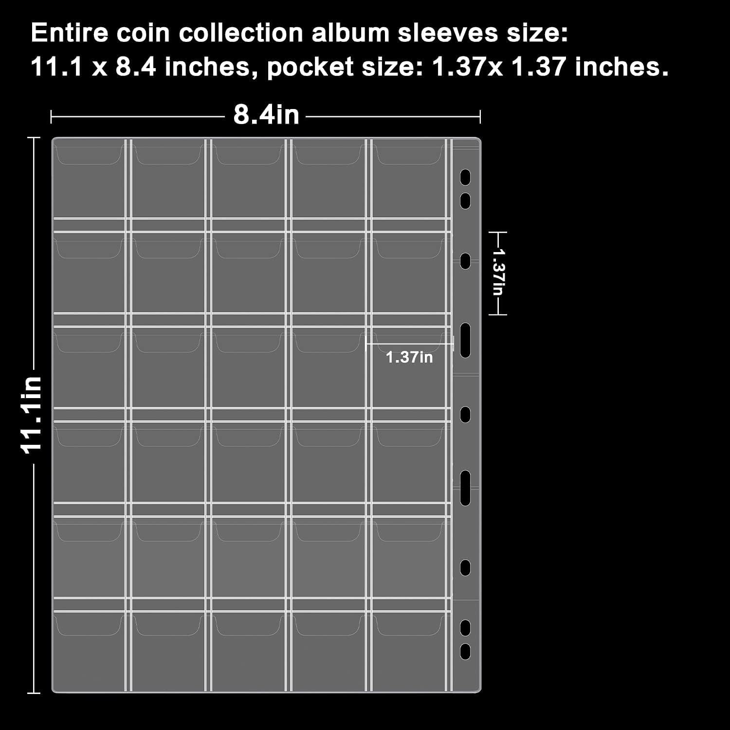 Alternative view of 12 Sheets Coin Collection Pages, Pocket Page with 360 Pockets, Coin Binder Inserts Sleeves with Standard 9 Hole for Coin Album. Storage Holder for Currency, Stamp and Other Supplies (30 Pockets)