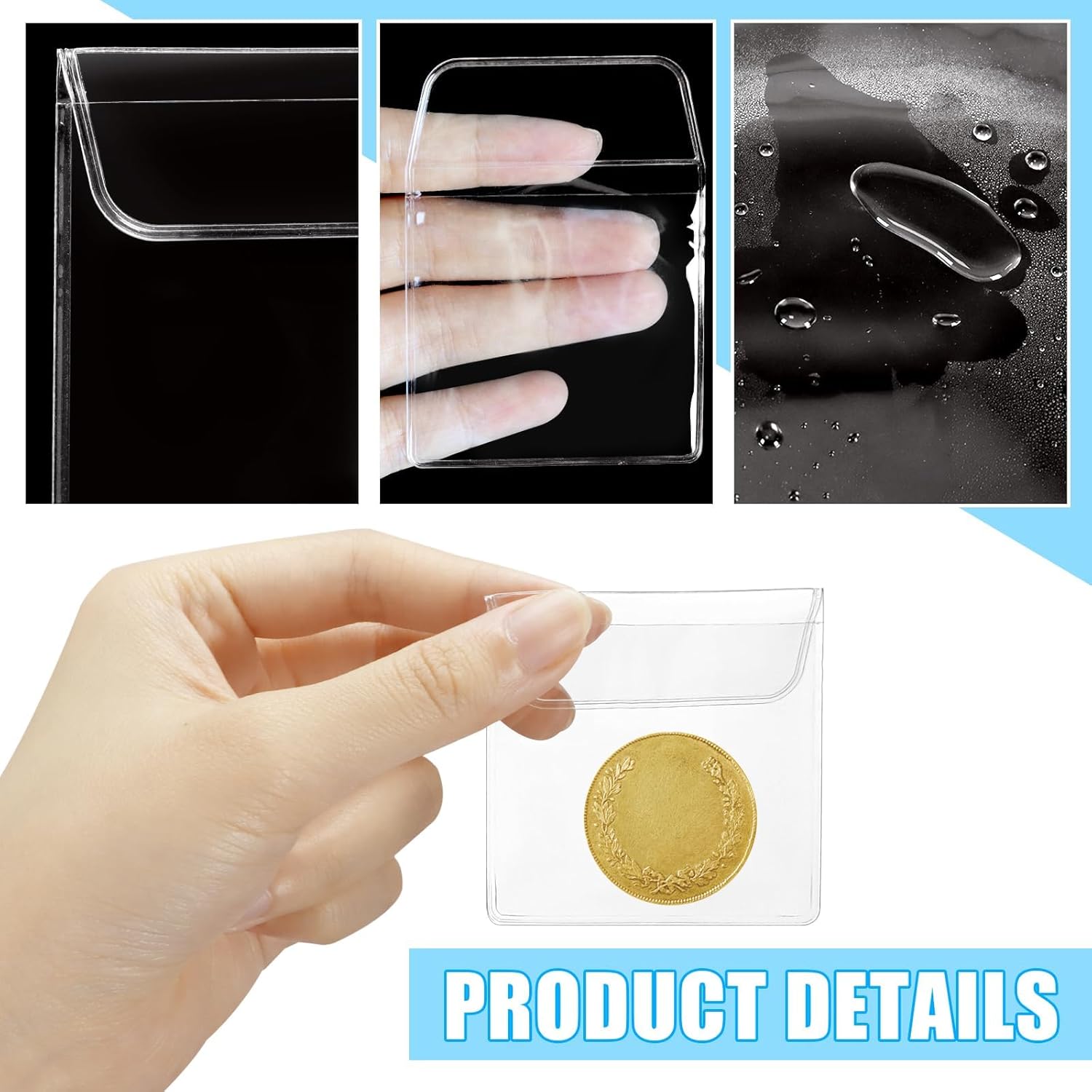 Alternative view of Vmiapxo 200 Pack Single Pocket Coin Sleeves, 2.2x2 Inch Clear Plastic Coin Protector Holders, Transparent Coin Pockets for Jewelry Ring Earring Gemstone Collection Supplies & Protectors (Rectangular)