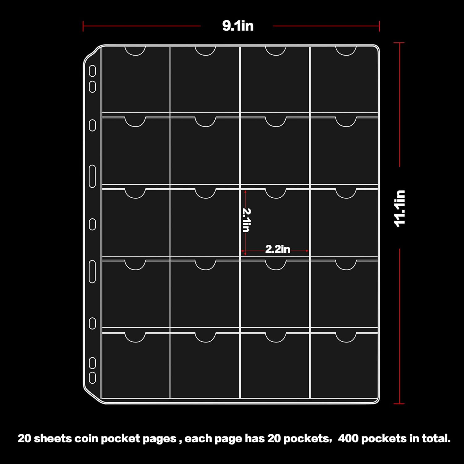 Alternative view of 400 Cardboard Coin Holder for Collectors with 20 Sheets Coin Pocket Pages, 400 Pockets Coins Collecting Book Sleeves Protectors Storage and 8 Size 2" x 2" Currency Holders for Coin Collection Supplies