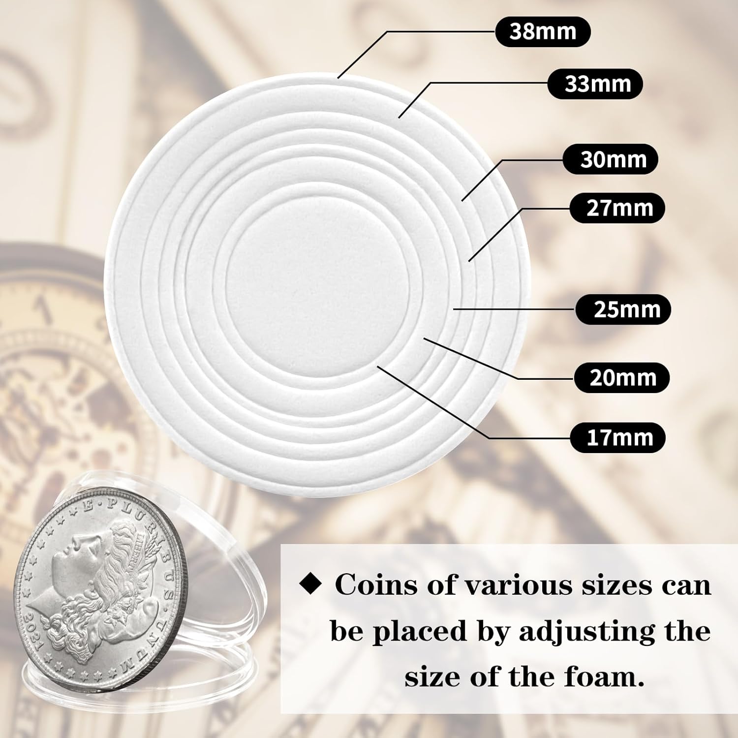 Alternative view of 63PCS Silver Dollar Coin Holder, Clear Coin Capsules, Coin Holders for Collectors, Plastic Coin Case for Morgan Silver Dollar, Coin Protectors with Adjustable Gasket (17/20/25/27/30/33/38/40mm)