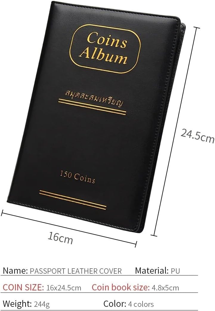 scdxzr Coin Collection Album,150 Pockets Archival Quality Coin Collection Book for Collector Holder Display Storage Case,Collecting Sleeves Organizer Supplies for Coins,Pennies,Quarters,Badges (Black)