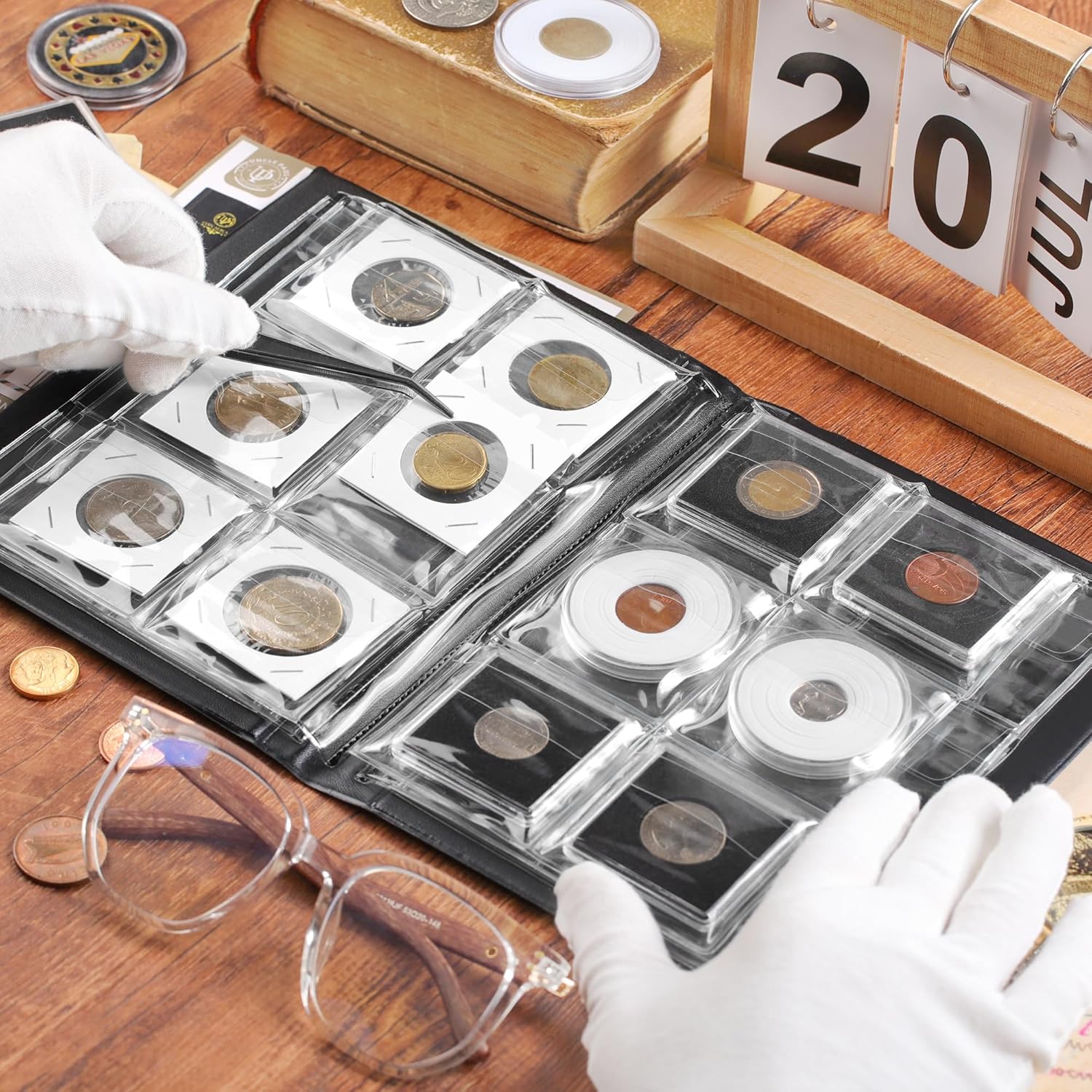 36 Pockets Coin Capsule Holder Album - 2.3x2.2 inches Coin Collecting Book with 6 Pages, Collection Album Sleeves for Square, Round Coin Snap Holders CS49BK