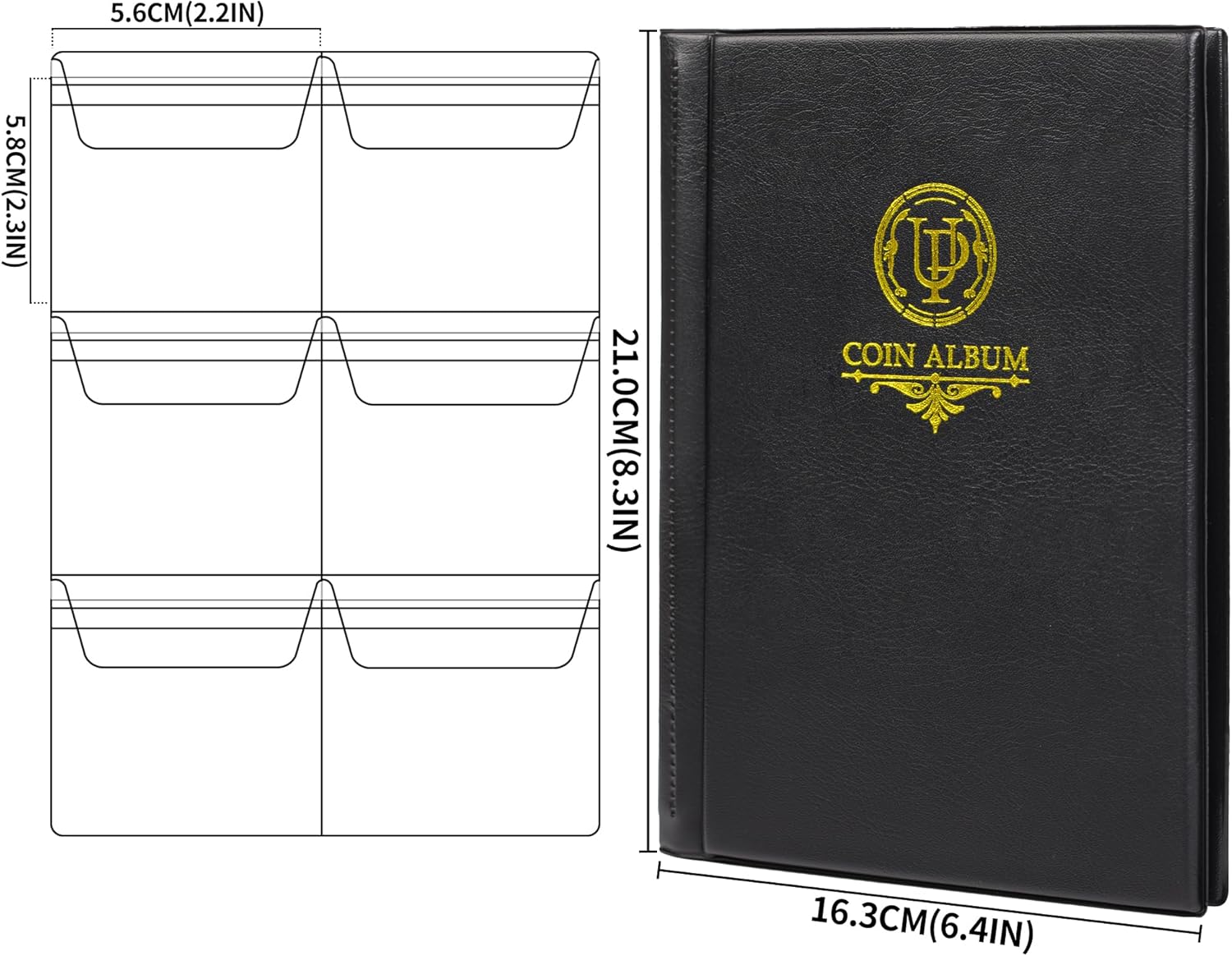 Alternative view of 36 Pockets Coin Capsule Holder Album - 2.3x2.2 inches Coin Collecting Book with 6 Pages, Collection Album Sleeves for Square, Round Coin Snap Holders CS49BK