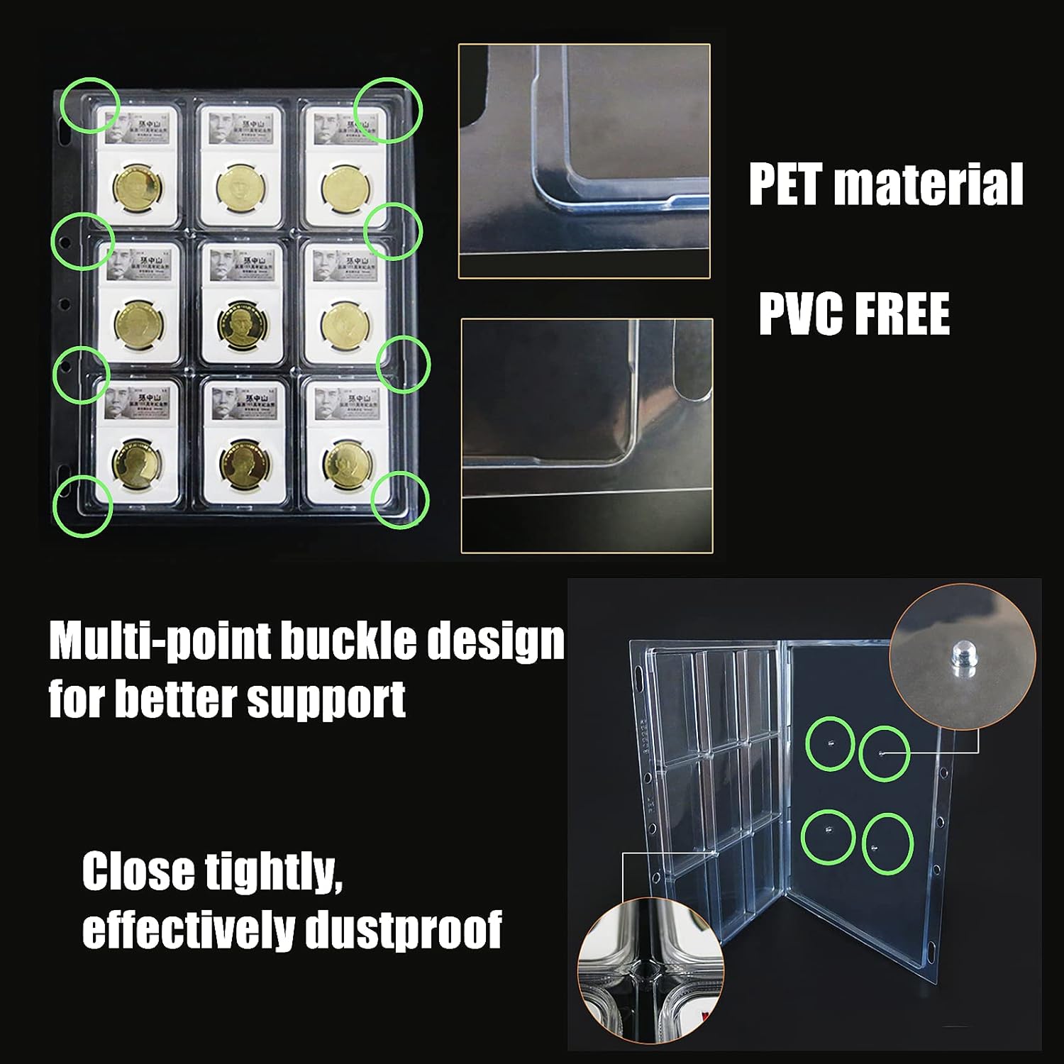 Alternative view of MUDOR Coin Slab Sleeves, 9 Pocket Encap Coin Storage Sheet for PCGS NGC Certified Holder, PVC Free,Suitable for Collection Tokens, Medallions, Badges (1)