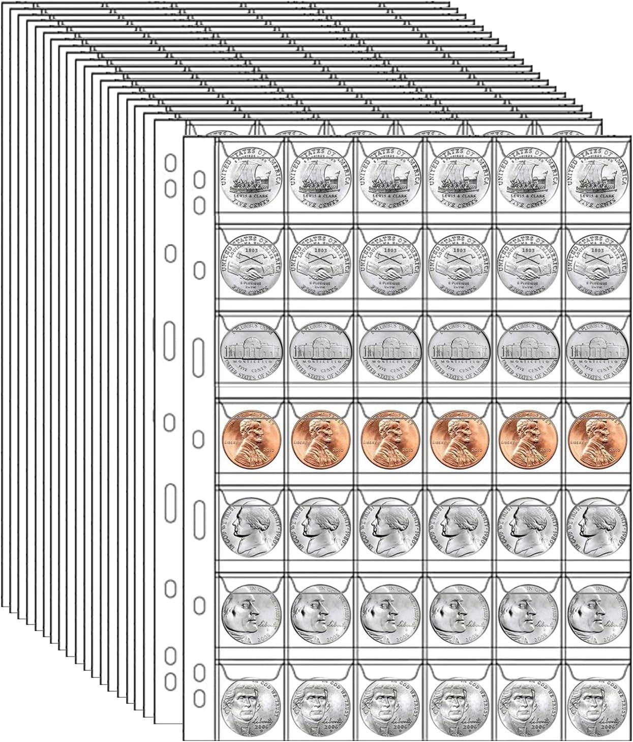 600 Pockets Coin Sleeves, 20 Sheets Coin Pages, Coin Collecting Supplies with Standard 9 Holes, Coin Sheets Plastic for Binder(30-Pocket) - Image 6