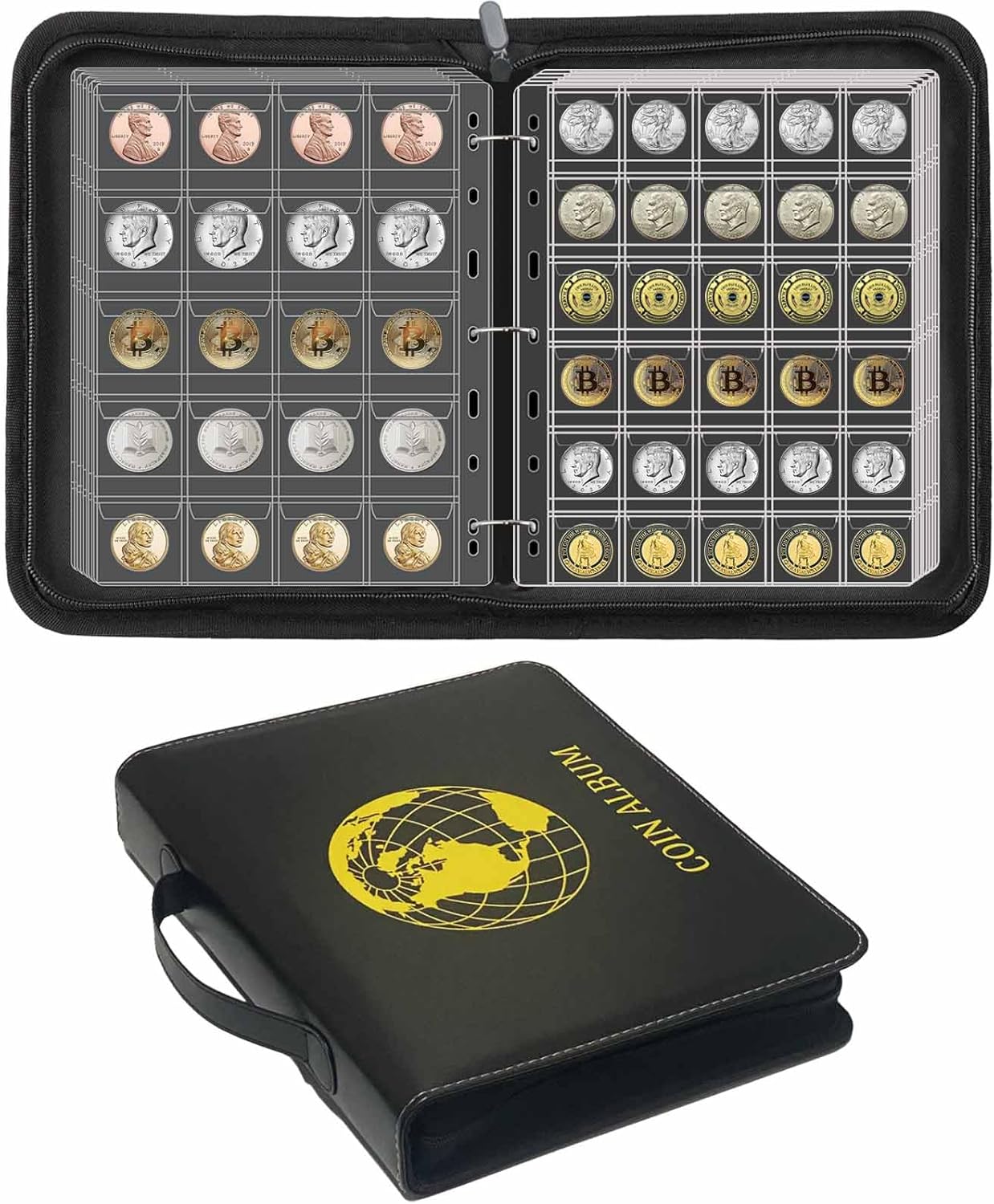 576 Pockets Coin Collection Album Book Holder for Collectors, 2 Size Coin Collecting Pages Fireproof Coin Collecting Album for 17/20/23/25/27/30mm Coins - Image 7