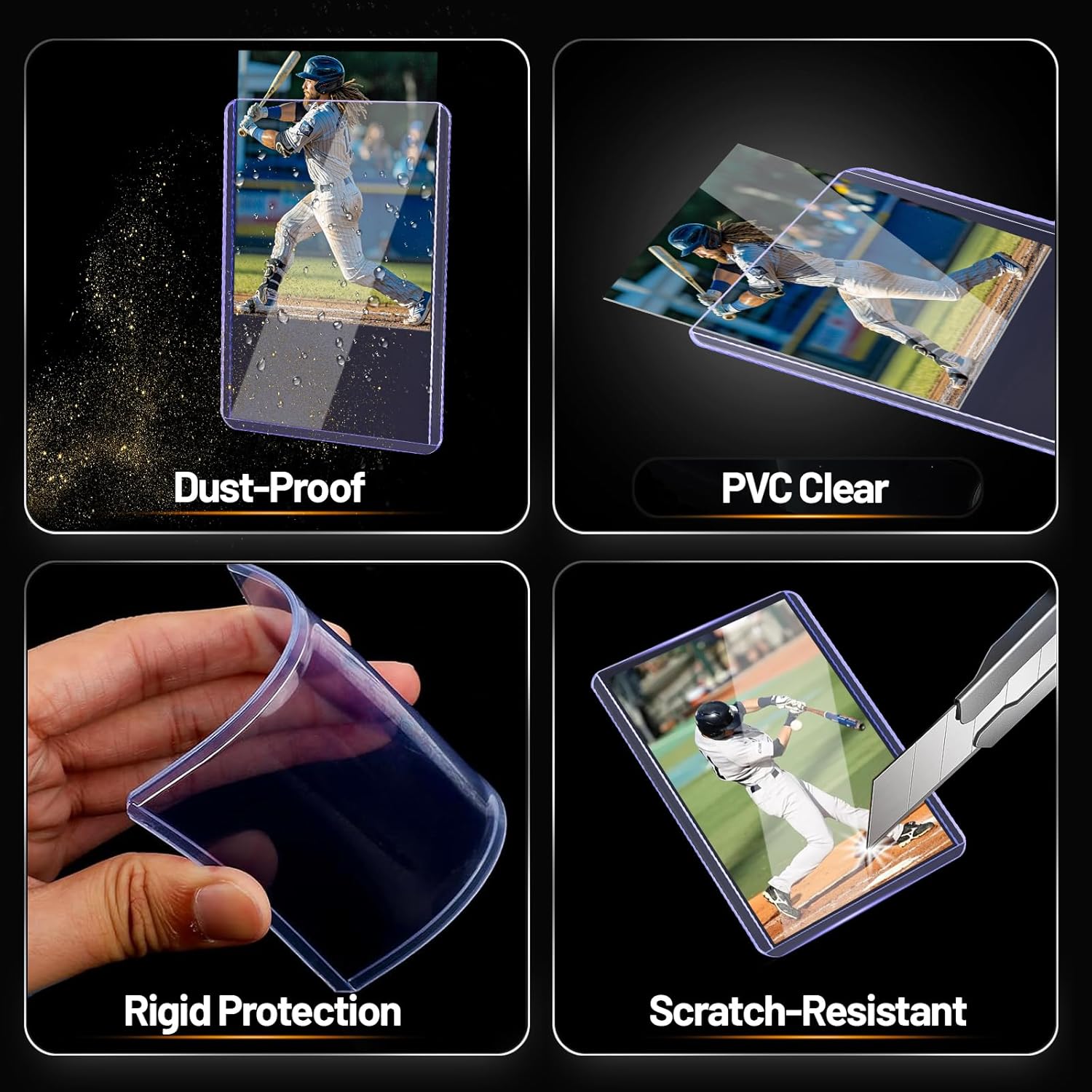 Alternative view of 1000 Toploads for Cards & Penny Sleeves 35PT Hard Plastic Card Holders 3x4 Baseball Card Protectors for TCG Sports Football Collectible Cards