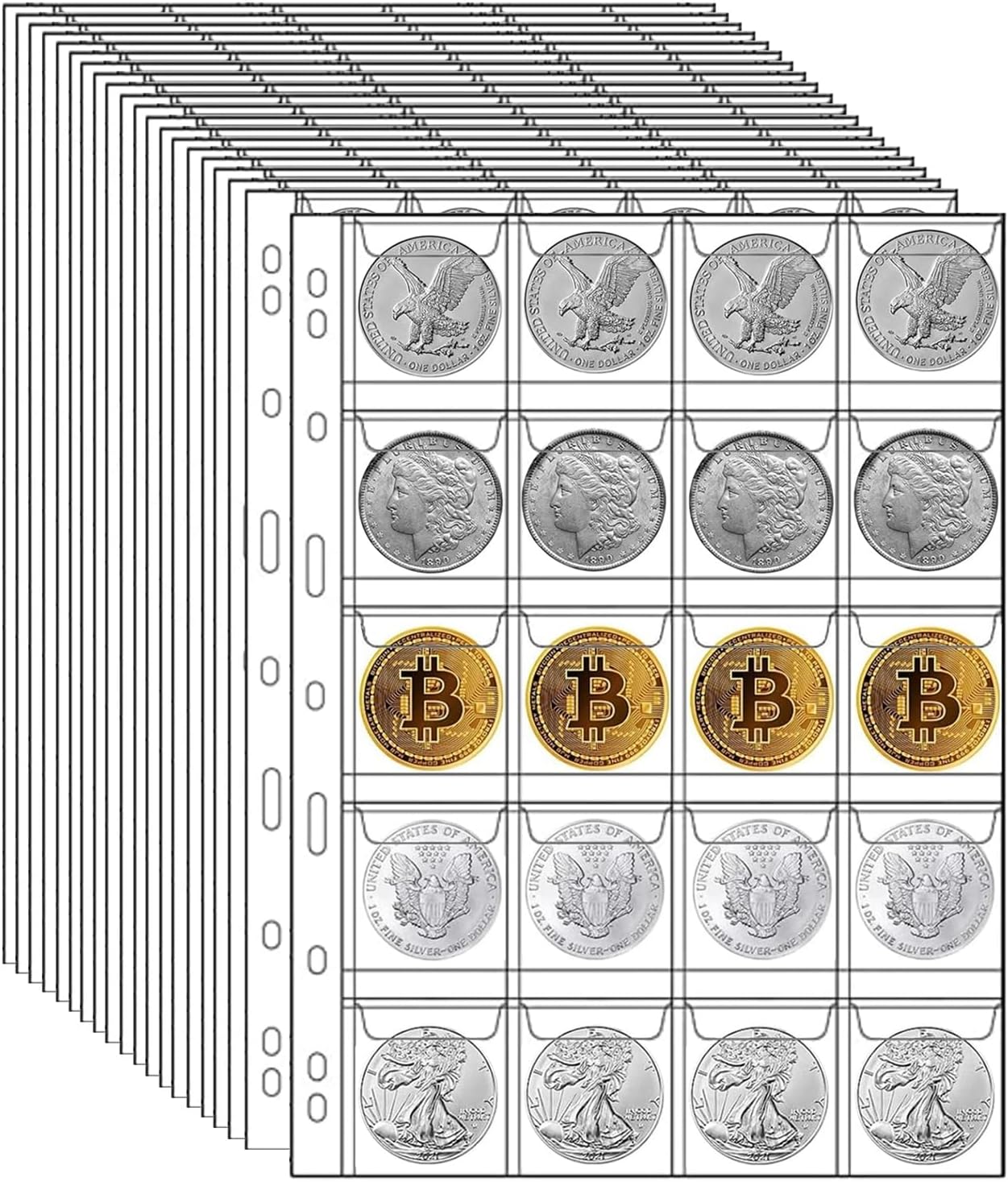 600 Pockets Coin Sleeves, 20 Sheets Coin Pages, Coin Collecting Supplies with Standard 9 Holes, Coin Sheets Plastic for Binder(30-Pocket) - Image 8