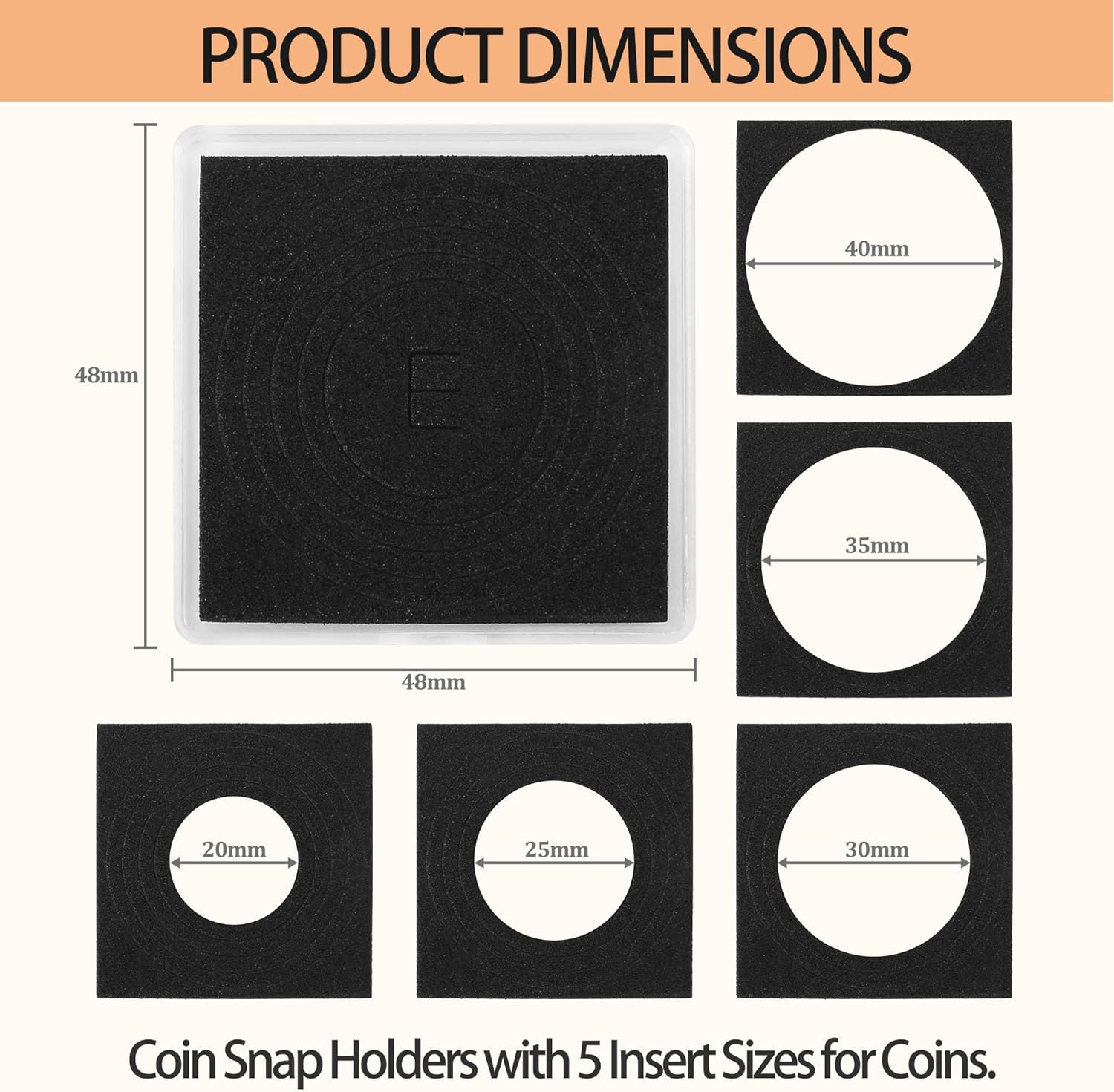 Alternative view of 20 Pcs Coin Holders for Collectors, Clear Coin Cases with 5-Size Sponge Gaskets 20/25/30/35/40mm, Plastic Coin Slabs and Coin Protectors for Silver Dollar Collectors Collection Supplies, Black