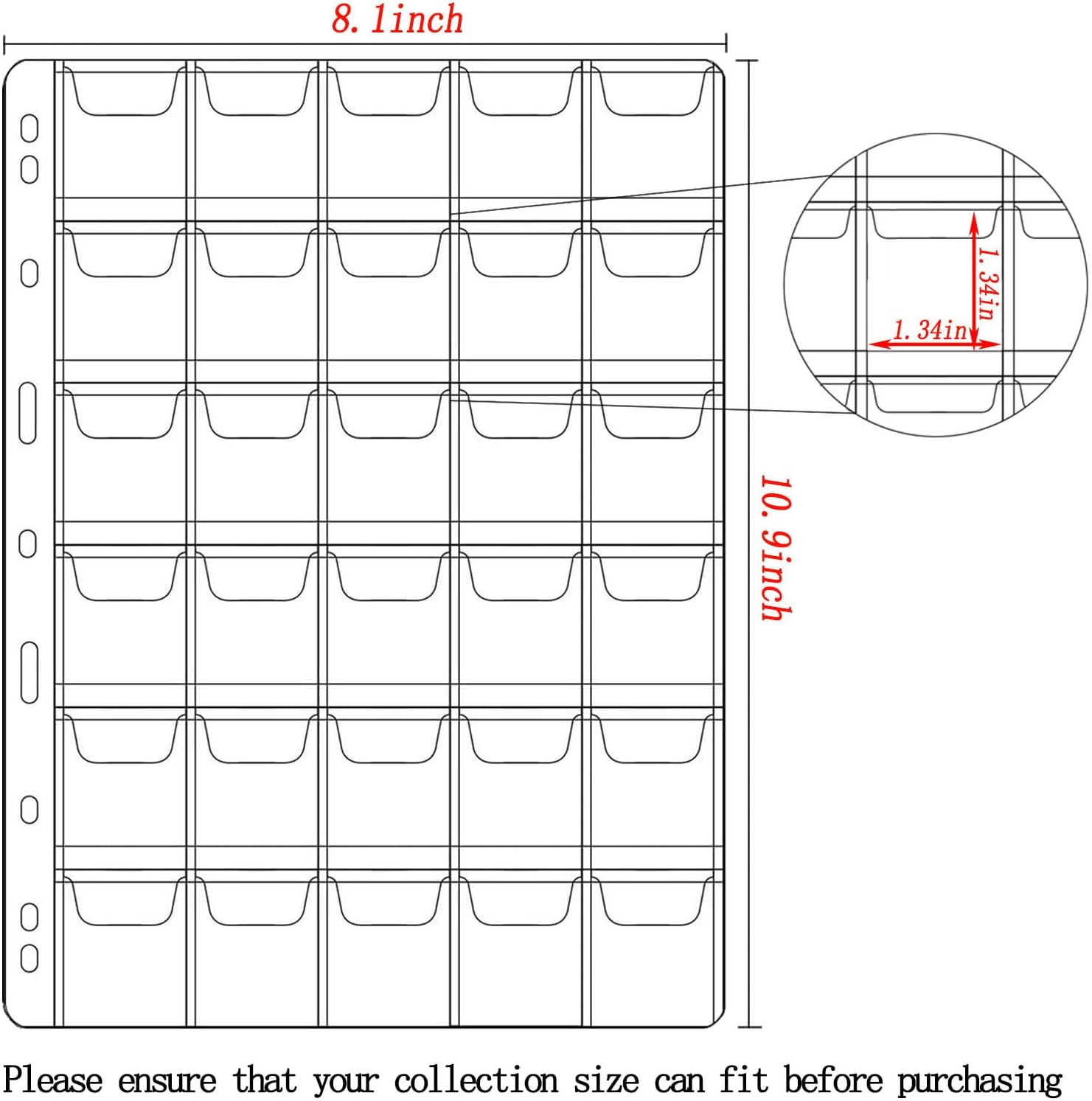 Alternative view of 630 Pockets Coin Collection Pages, 21 Sheets Coin Collection Supplies Pages with Standard 9 Hole Coin Binder Sleeves for Penny, Nickel, Dime, Quarter Dollar, Half Dollar and Dollar (30 Pocket)