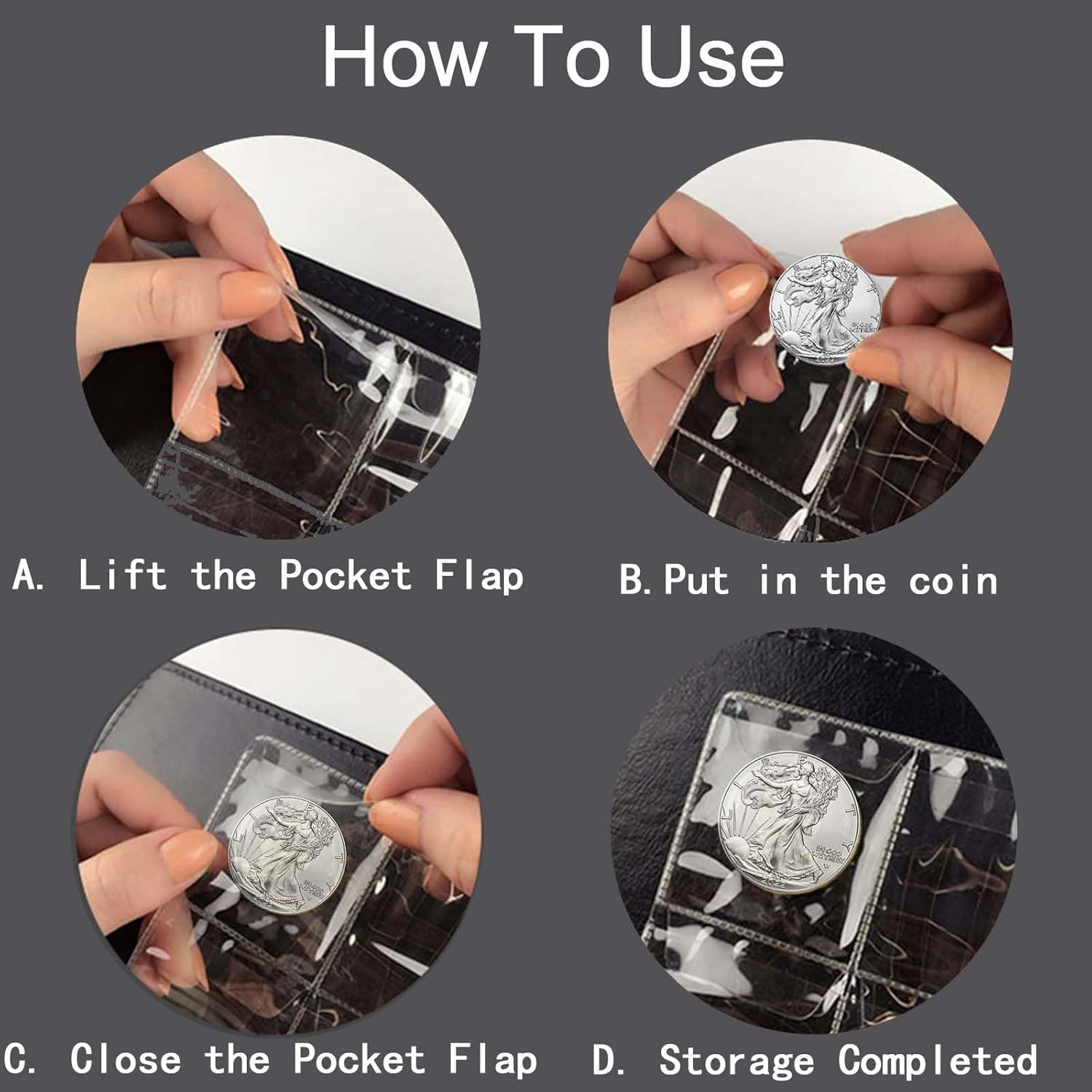 630 Pockets Coin Collection Pages, 21 Sheets Coin Collection Supplies Pages with Standard 9 Hole Coin Binder Sleeves for Penny, Nickel, Dime, Quarter Dollar, Half Dollar and Dollar (30 Pocket) - Image 4