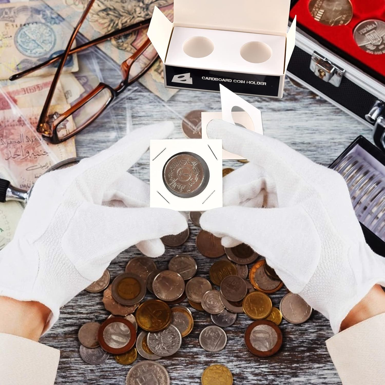 600pcs Coin Holders Cardboard Coins Flips 2x2, 12 Size Collection Supplies Album Display Sleeves Book for Dollars, Penny, Quarter, Nickels, Bill Commemorative Collecting