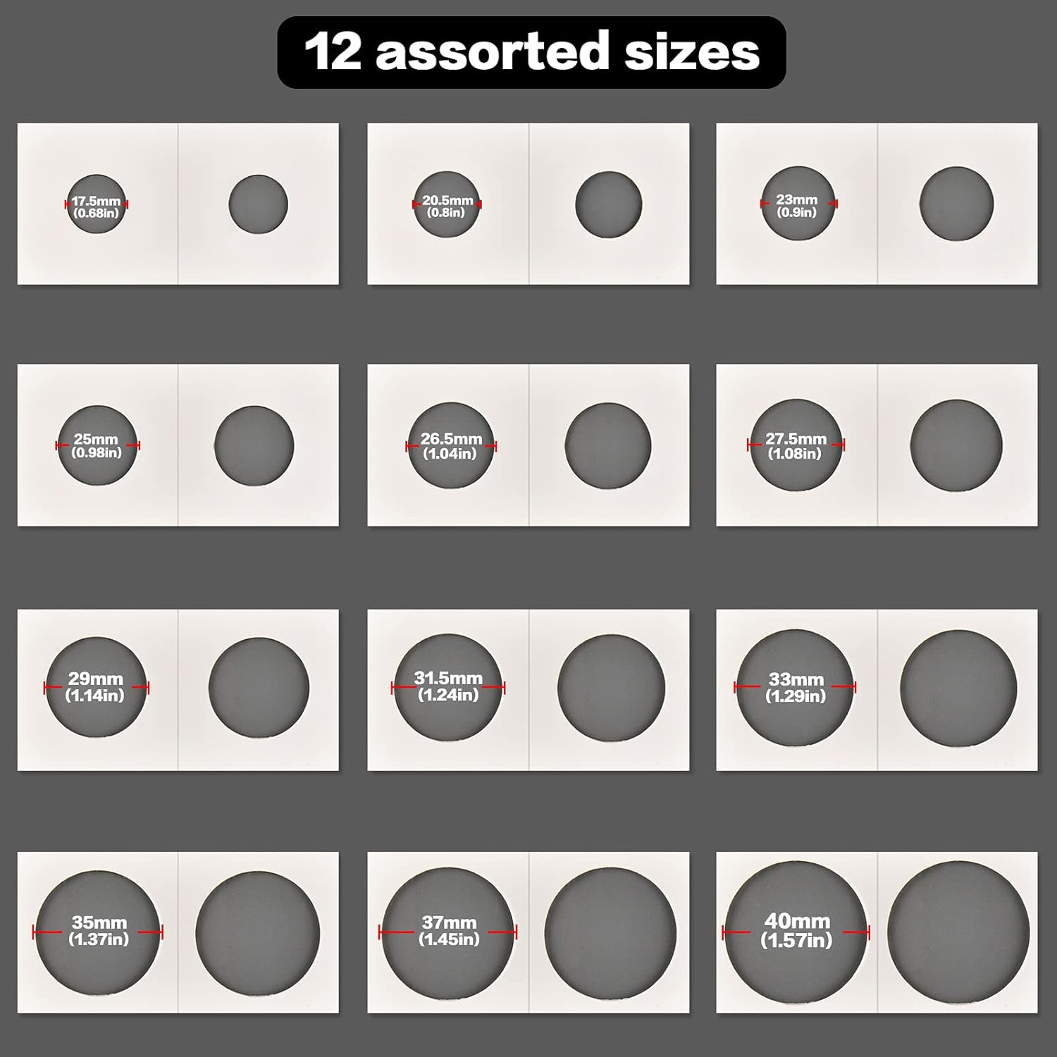 Alternative view of 600pcs Coin Holders Cardboard Coins Flips 2x2, 12 Size Collection Supplies Album Display Sleeves Book for Dollars, Penny, Quarter, Nickels, Bill Commemorative Collecting