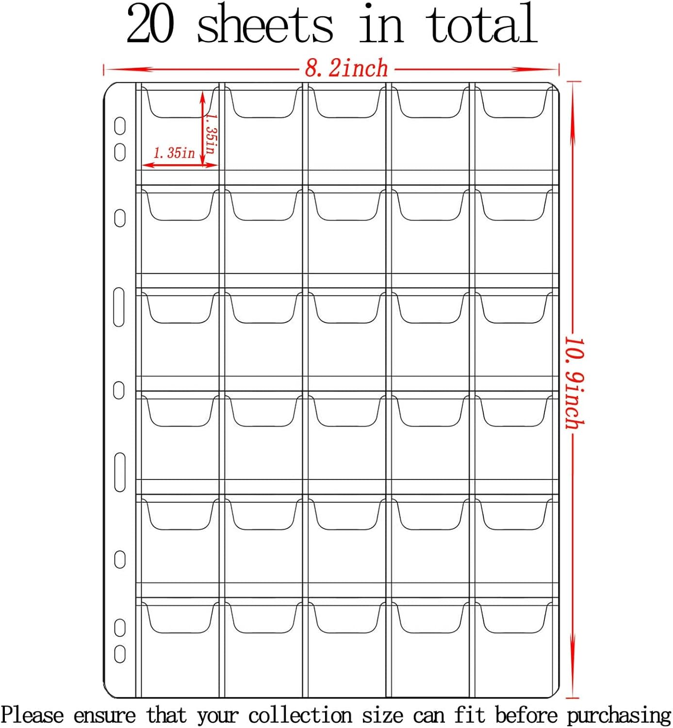 20 Sheets Coin Collection Supplies Pages, Standard 9-Holes Coin Collection Pages Coin Binder Sleeves for Coin Stamp Currency Collection (30 Pocket)