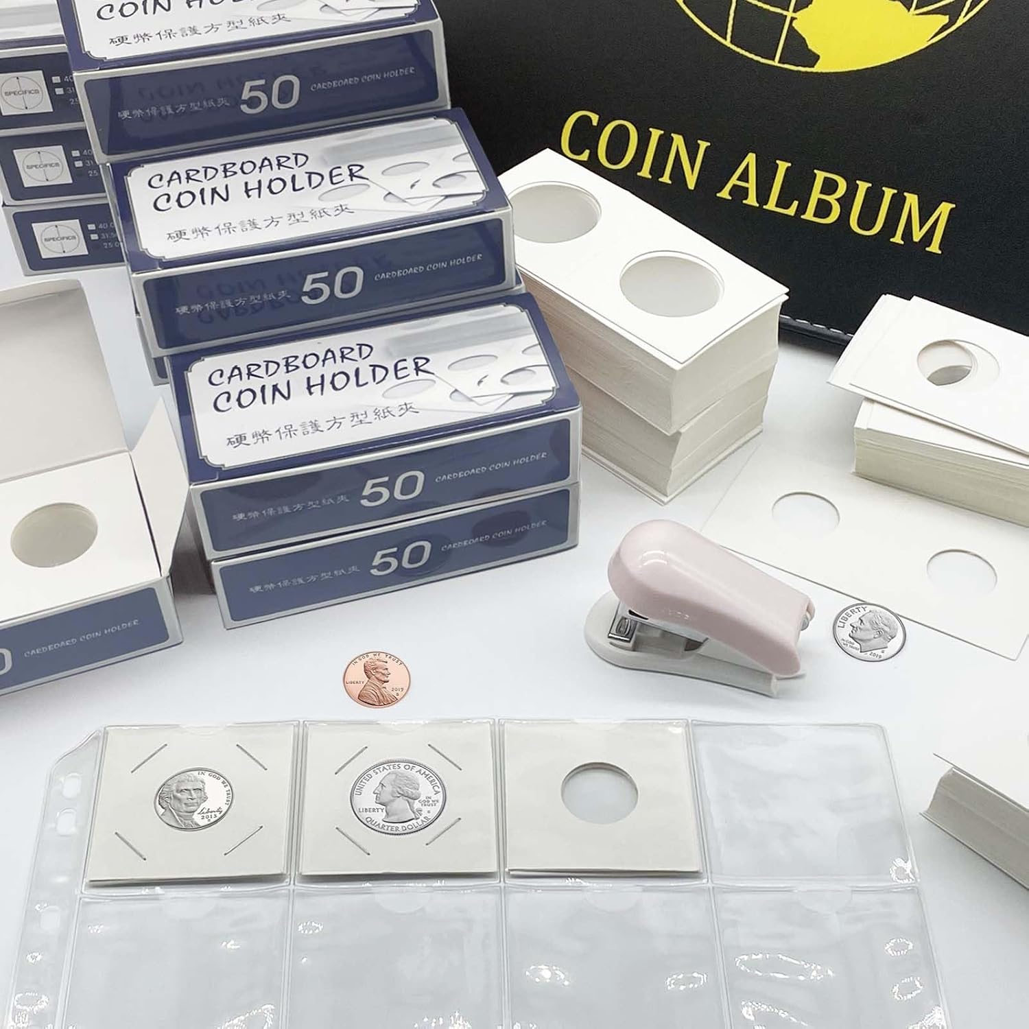 3 Assorted Sizes 150 Pieces Coin Flips 2" x 2" Cardboard Coin Holders Mylar Coin Flips for Colletors Coin Collection Supplies for Penny, Nickel, Quarter Collecting (20.5mm, 23mm, 25mm)