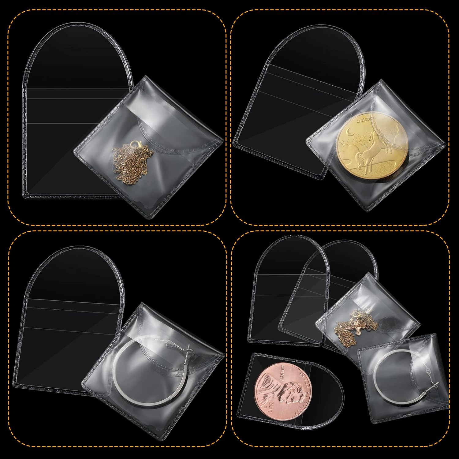 150 Pcs Single Pocket Coin Sleeves Currency Bill Holders Clear PVC Individual Sleeves Holders Coin Holder Currency Bills Protector Plastic Coin Pouch (Polygon, 2.2 x 2 Inch) - Image 5