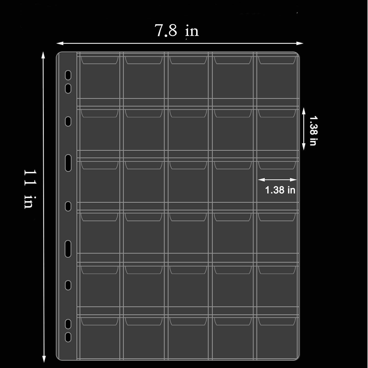 600 Pockets Coin Sleeves, 20 Sheets Coin Pages, Coin Collecting Supplies with Standard 9 Holes, Coin Sheets Plastic for Binder(30-Pocket)