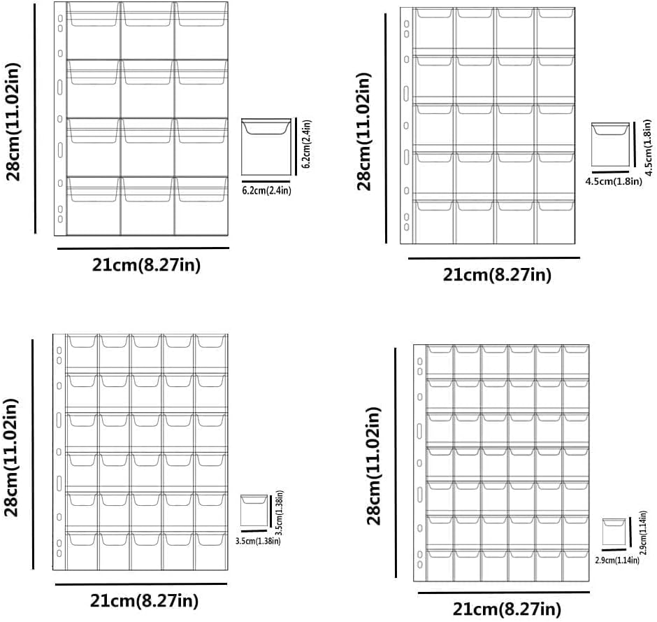 Alternative view of 12 Sheets Coin Collection Pages, Coins Pocket Page with 240 Pockets, Coin Binder Inserts Sleeves with Standard 9 Hole for Coin Album. Storage Holder for Currency, Stamp and Other Supplies (20 Pockets)
