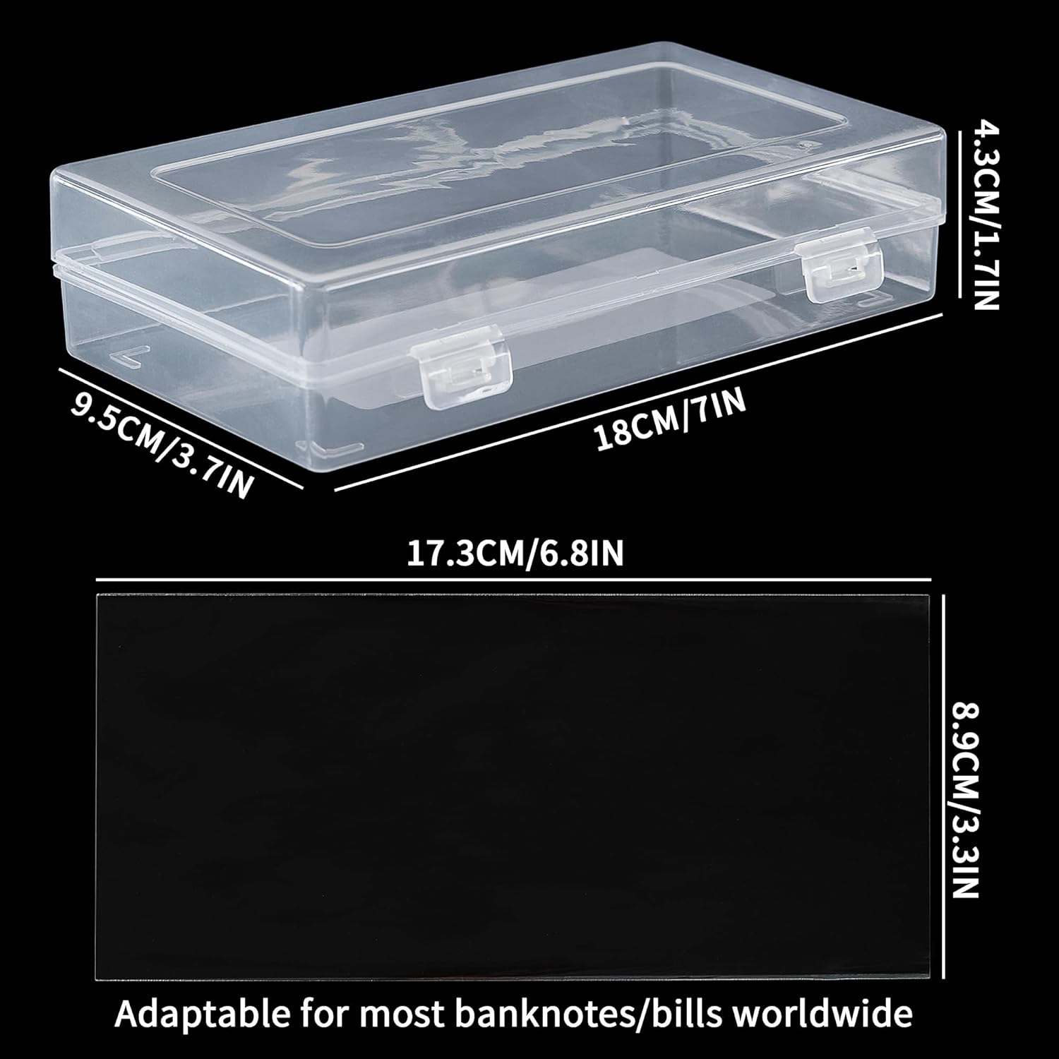 Alternative view of 100 PCS Currency Sleeves - Clear Dollar Holder with Storage Box Banknote Protector for Paper Money Bills Stamps Collection Supplies