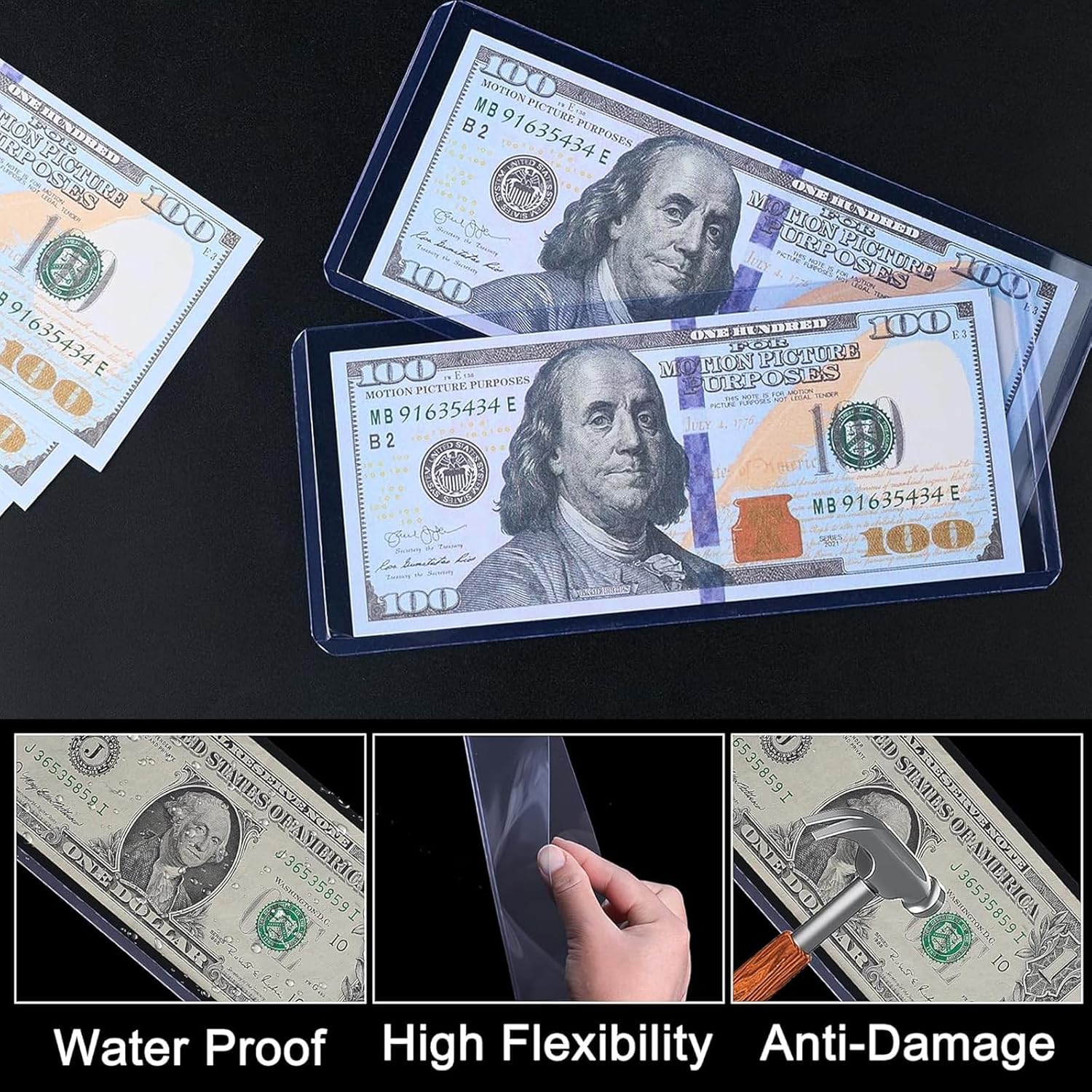 Alternative view of 32 Pack Dollar Bill Sleeves, 6.8" x 2.9" Banknotes Top-Insert Holders, Hard Plastic Clear Money Holder, Waterproof Currency Sleeves Dollar Display Protector Organizer Case Supplies for Collectors