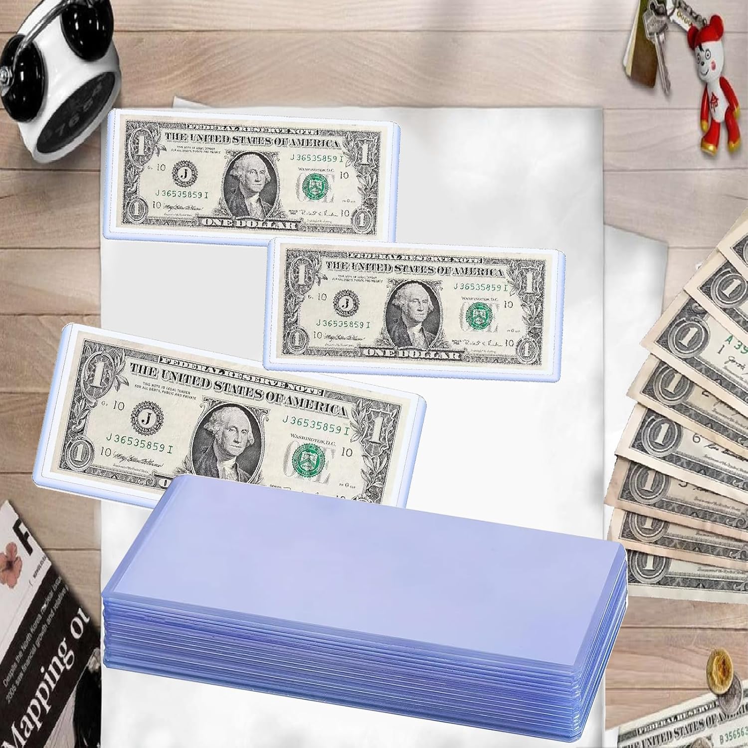 32 Pack Dollar Bill Sleeves, 6.8" x 2.9" Banknotes Top-Insert Holders, Hard Plastic Clear Money Holder, Waterproof Currency Sleeves Dollar Display Protector Organizer Case Supplies for Collectors - Image 5