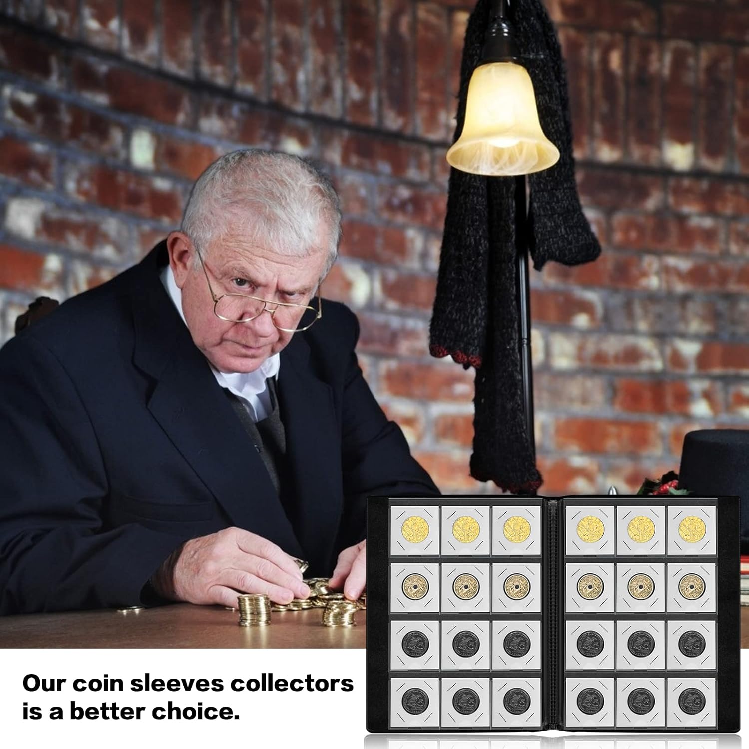 120 Pocket Coin Storage Album for 2x2u201D Coin Flips | Faux Leather Binder Holds & Protects Collections of Silver Eagles, Bullion & Quarters | Black Earth Design (Coin Flips Not Included)