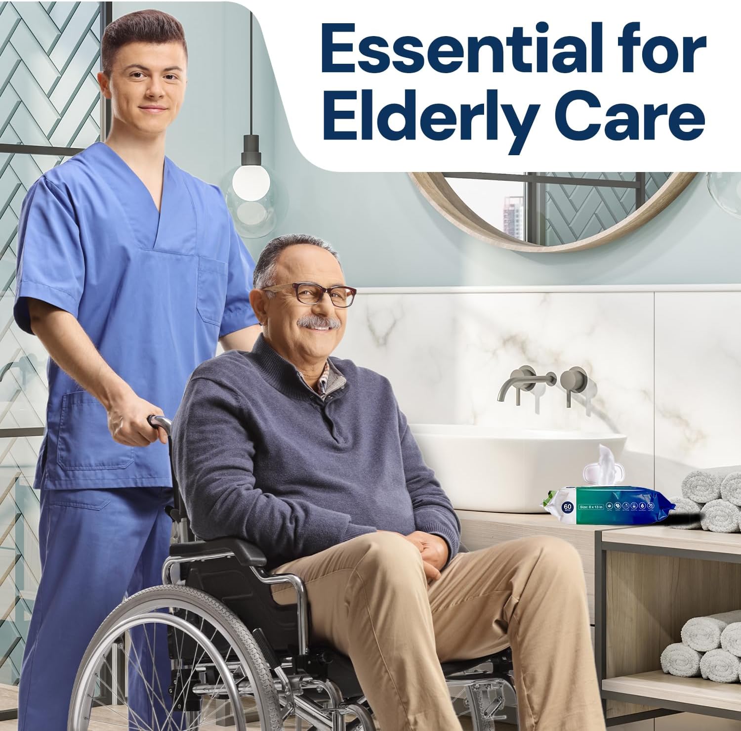 OPTEEL Adult Wipes For Elderly - 8"x13" Extra Large & Soft Wet Wipes for Adults Bathing - Incontinence Disposable Washcloths, Vitamin E & Aloe Infused for Men & Women 720ct (12 Packs of 60)