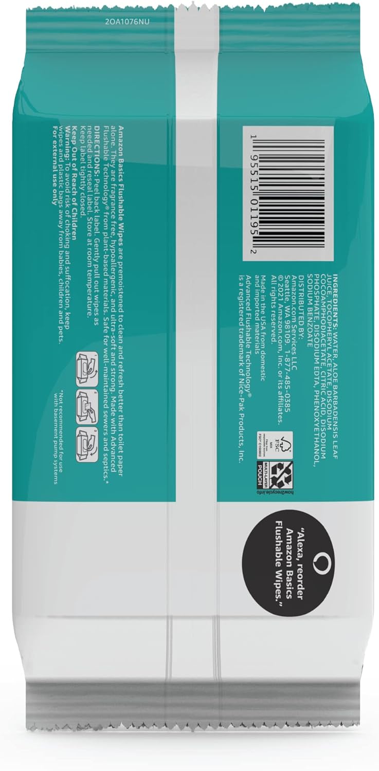 Alternative view of Amazon Basics Flushable Adult Toilet Wipes, Fragrance Free, 42 Count (Pack of 8) (Total 336 wipes) (Previously Solimo)
