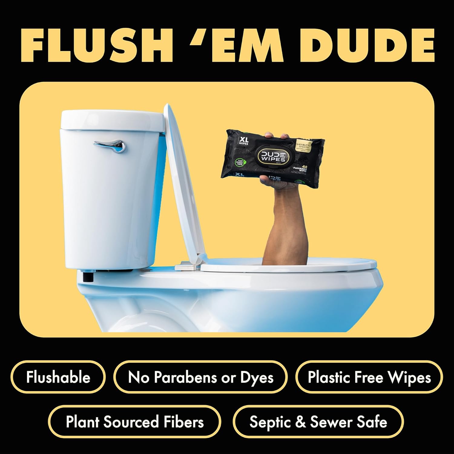 Alternative view of DUDE Wipes - Flushable Wipes - 6 Pack, 288 Count - Shea BUTTer Smooth - Extra-Large - Vitamin-E & Aloe - Septic and Sewer Safe