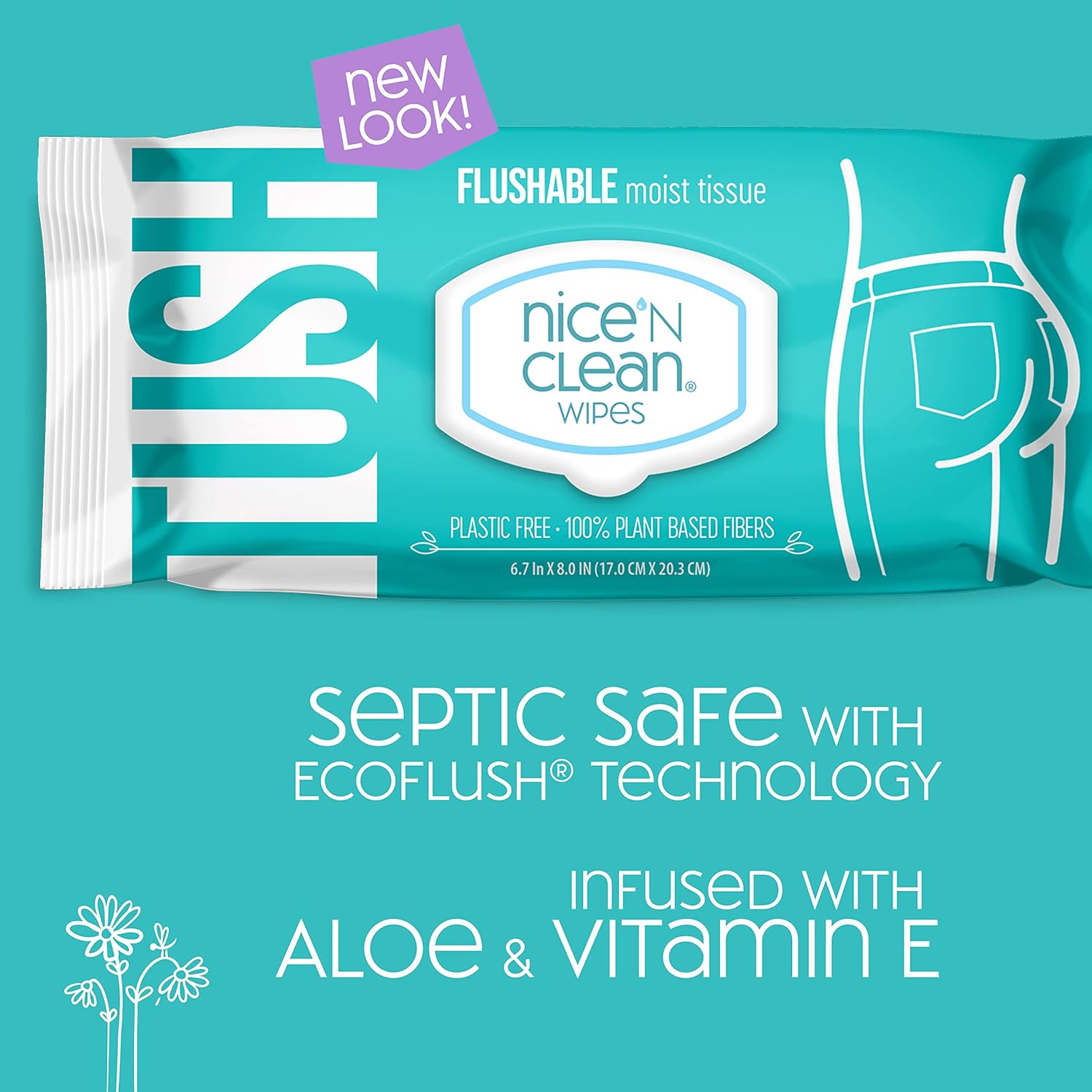 Nice 'N Clean Adult Flushable Wipes (8 x 42 Count) | Personal Cleansing Wipes Made from Plant-Based Fibers | Infused with Aloe & Vitamin E