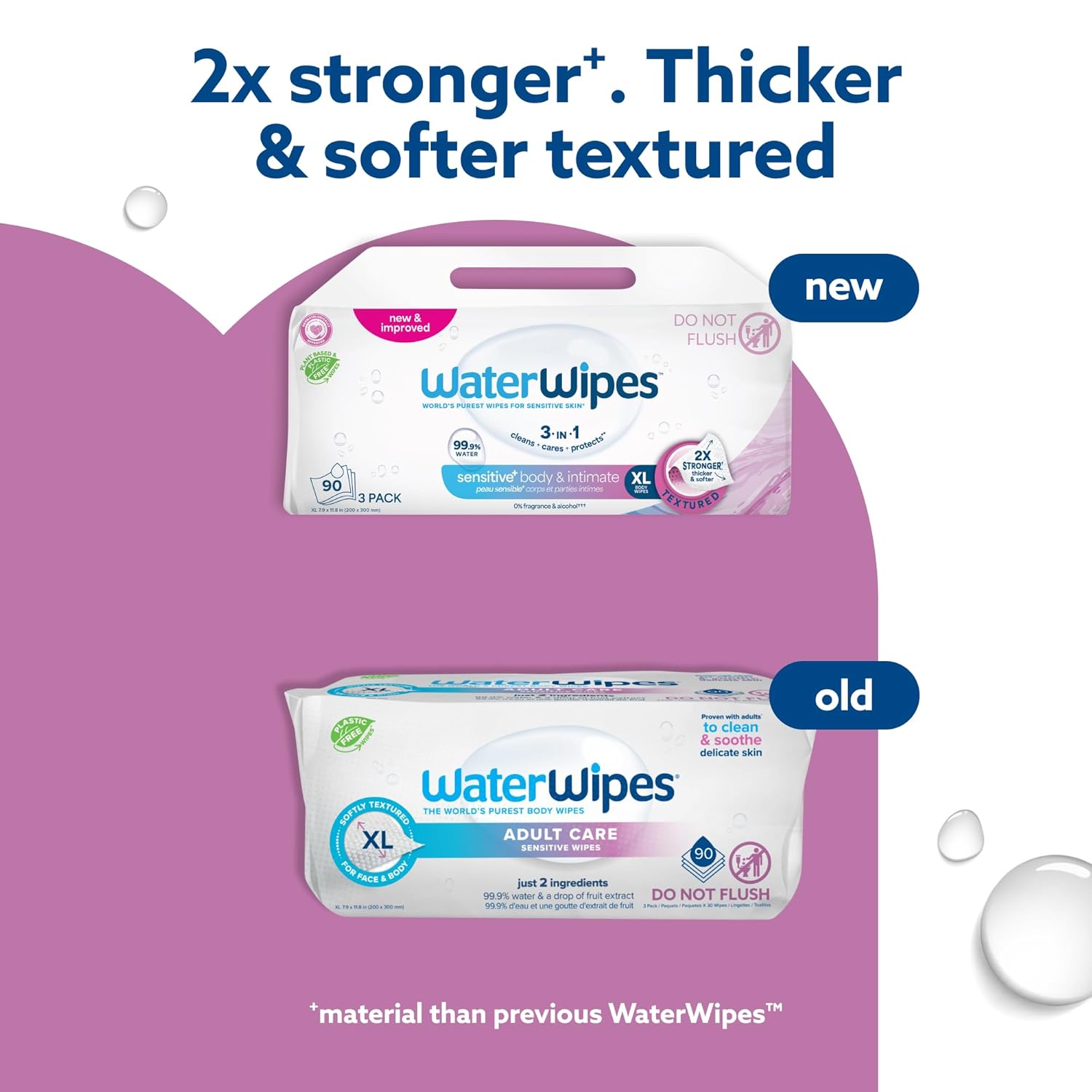 Alternative view of WaterWipes Sensitive+ Body & Intimate Wipes, 3-In-1 Cleans, Cares, Protects, 99.9% Water, Unscented & Hypoallergenic Hygiene Wet Wipes, Adult Care, 90 Wipes (3 Packs)