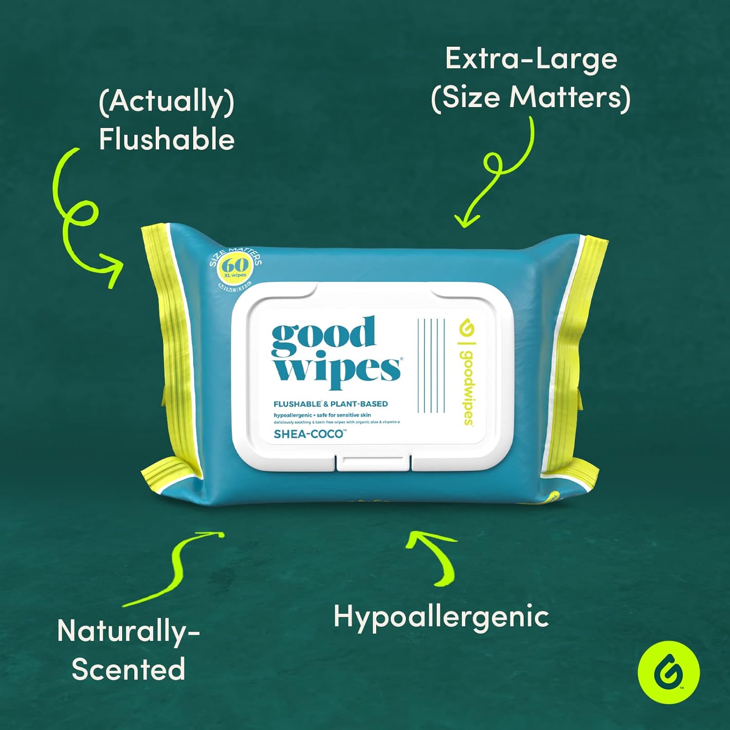 goodwipes Flushable Butt Wipes Made with Vitamin E & Aloe - Soft & Gentle Wet Wipe Dispenser for Home Use, Septic & Sewer Safe - Largest Adult Toilet Towelettes - Shea-Coco, 360 Count (6 Packs)