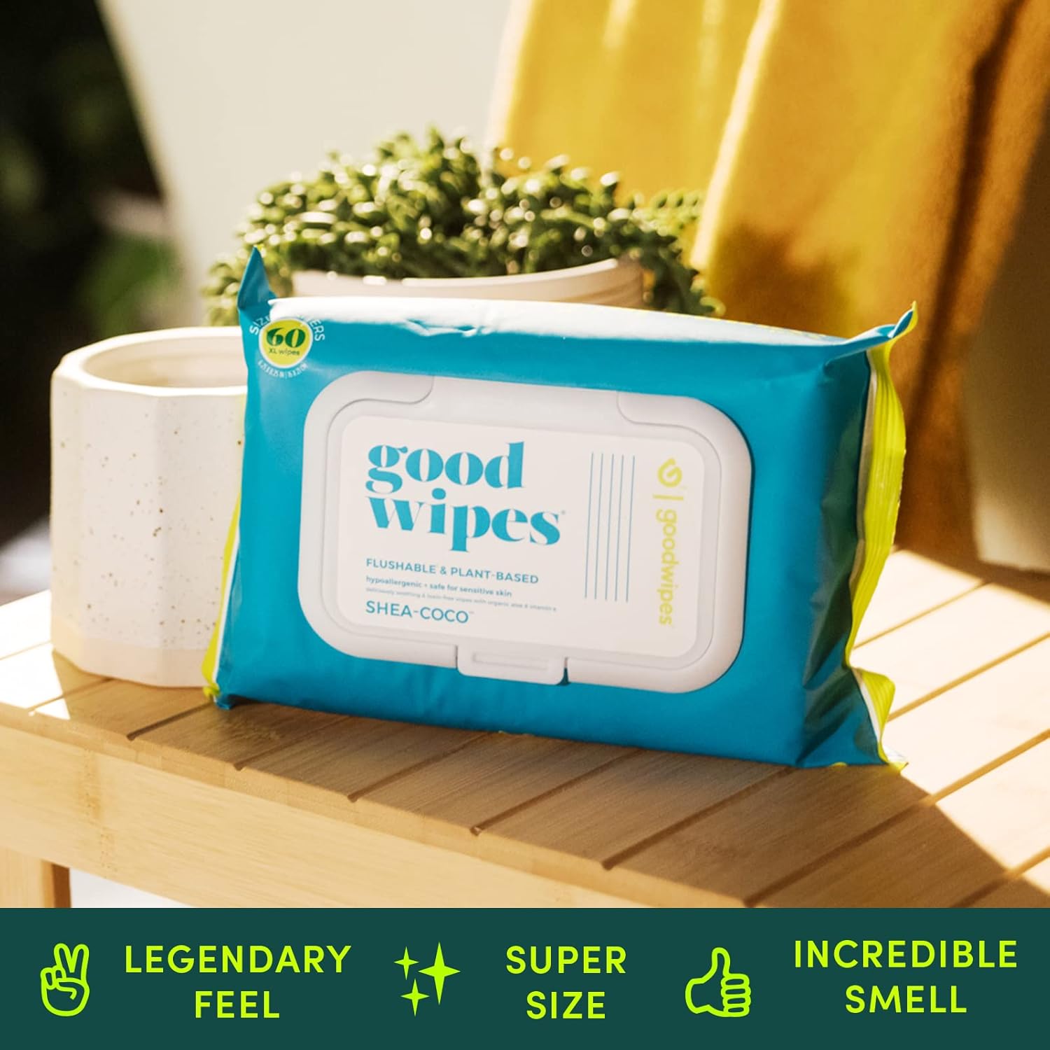 Alternative view of goodwipes Flushable Butt Wipes Made with Vitamin E & Aloe - Soft & Gentle Wet Wipe Dispenser for Home Use, Septic & Sewer Safe - Largest Adult Toilet Towelettes - Shea-Coco, 360 Count (6 Packs)