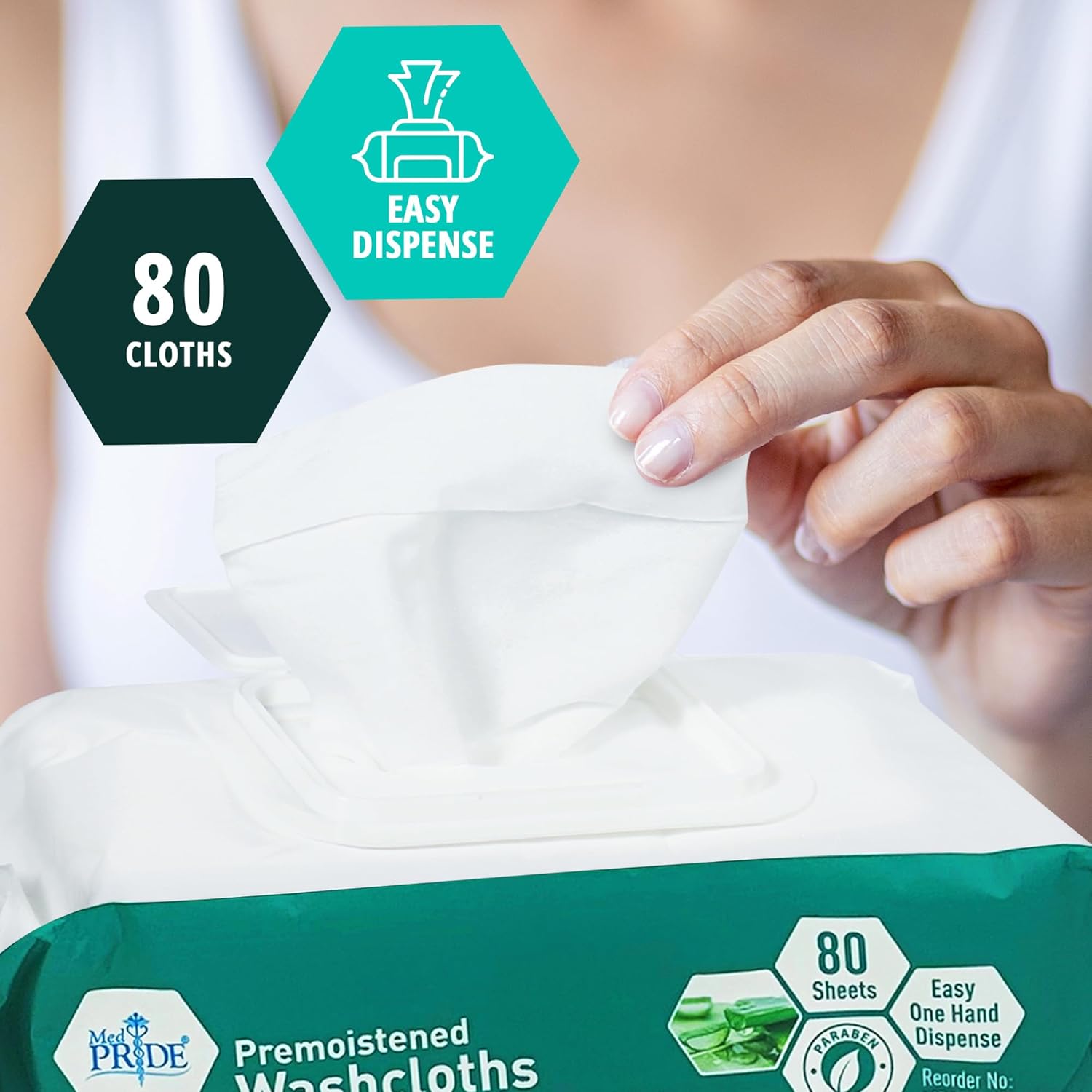 Alternative view of MED PRIDE Extra Soft XL Premoistened Disposable Adult Washcloths 8u201D X 12u201D Bath Wipes for Sensitive Skin with Aloe Vera, Case of 480 (80ct, Pack of 6)
