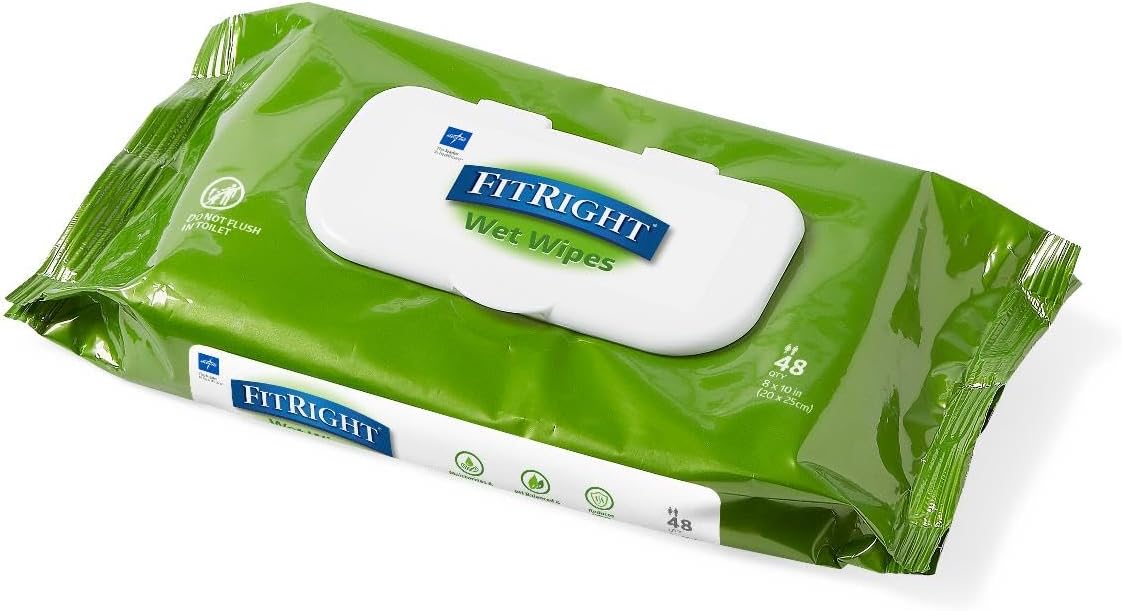 Medline FitRight Aloe Personal Cleansing Cloth Wipes, Scented, Pack of 48, 8 x 10 inch Adult Large Incontinence Wipes