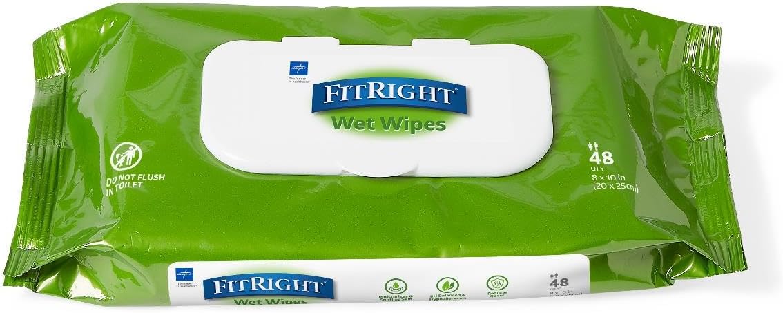 Alternative view of Medline FitRight Aloe Personal Cleansing Cloth Wipes, Scented, Pack of 48, 8 x 10 inch Adult Large Incontinence Wipes