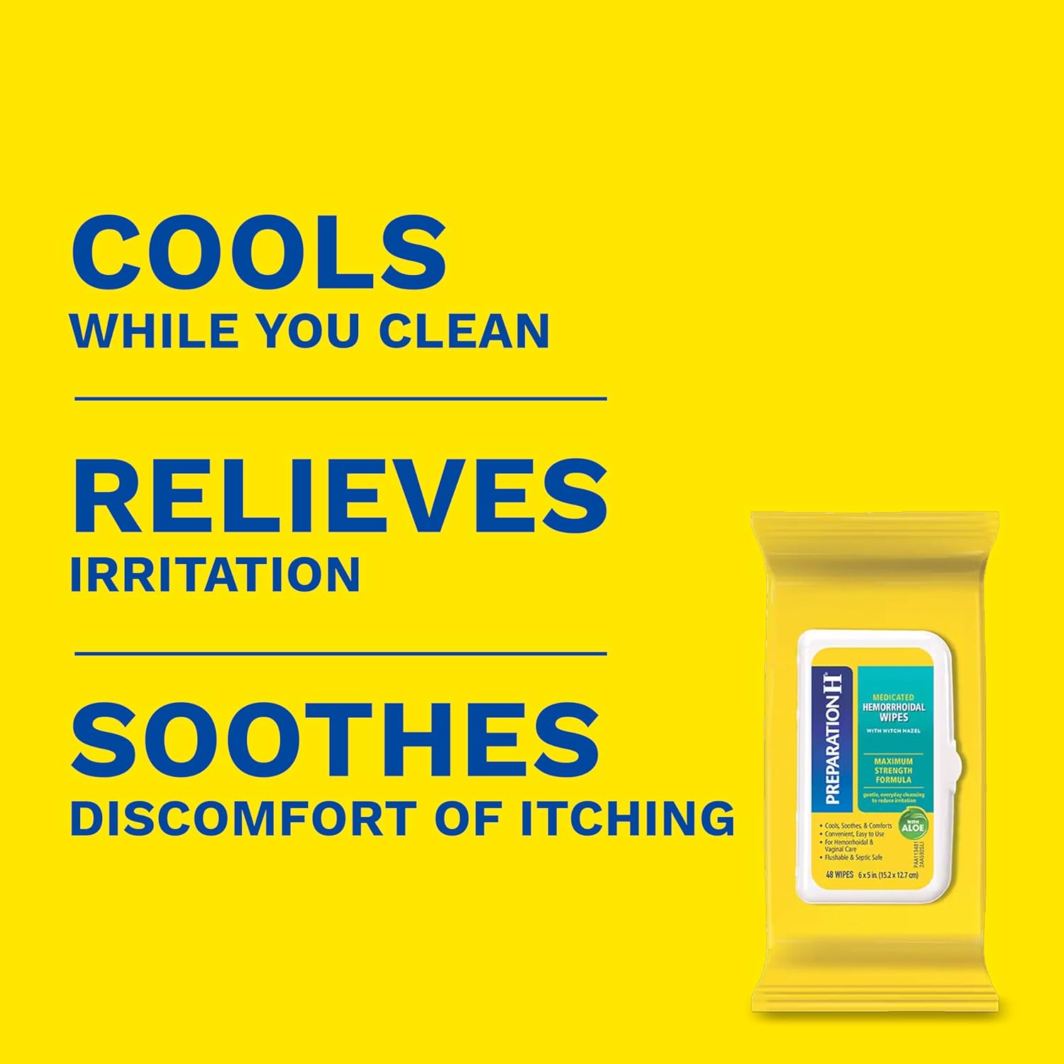 Preparation H Hemorrhoid Flushable Wipes with Witch Hazel for Skin Irritation Relief - 48 Count (Pack of 4)
