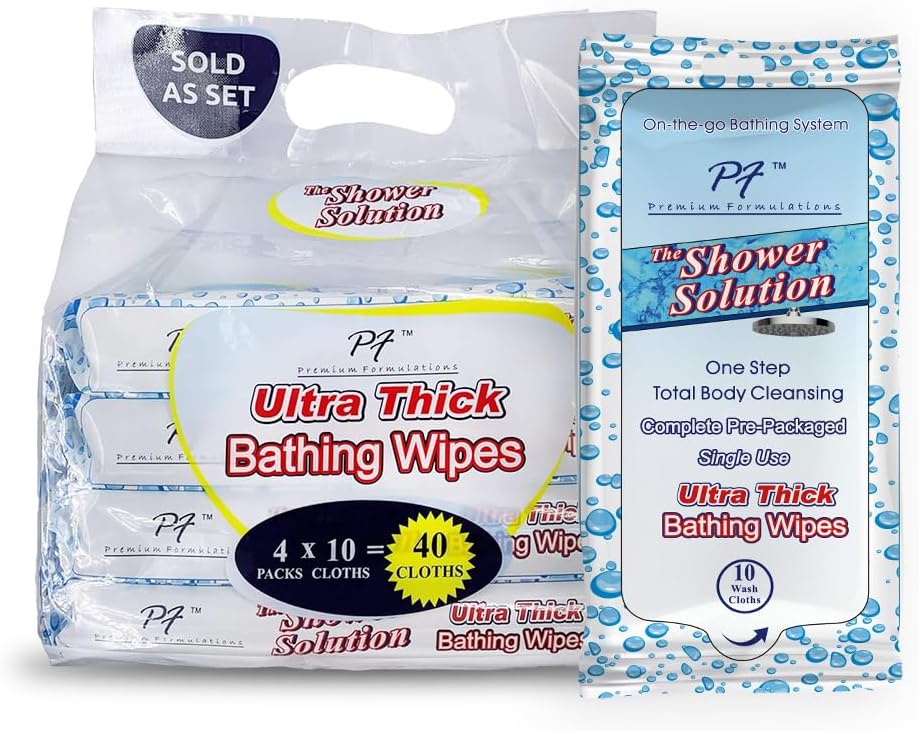 Premium Formulations Shower Solutions - Adult Bathing Wipes, Extra Large and Extra Thick (40 wipes (4 Pack))