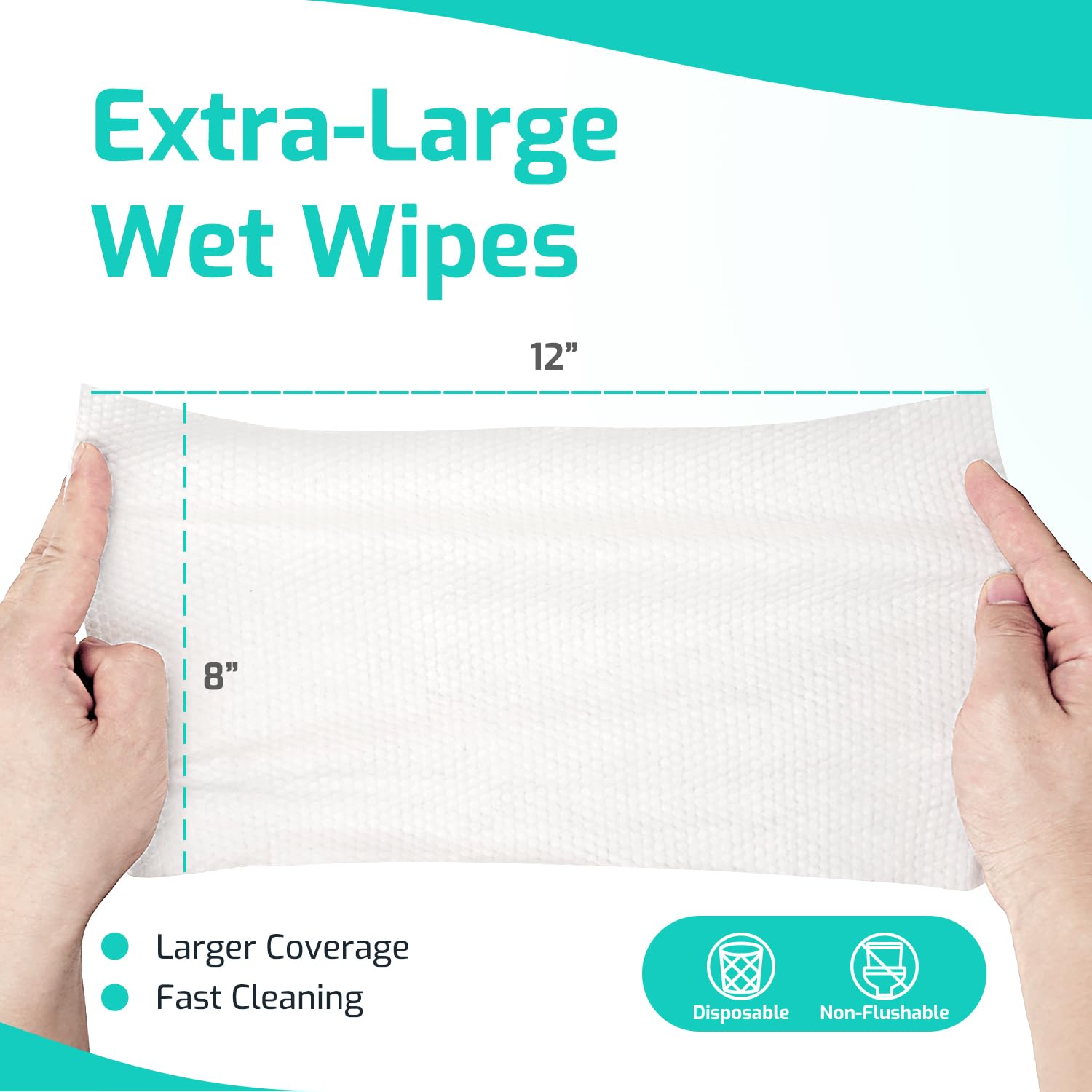 SUNKISS Trustplus Wet Wipes for Adult No Rinse, Extra Large 8u201Dx12u201D Body Cleaning Washcloths for Elderly Incontinence & Cleansing, Unscented, 200 Count (4 Packs of 50)