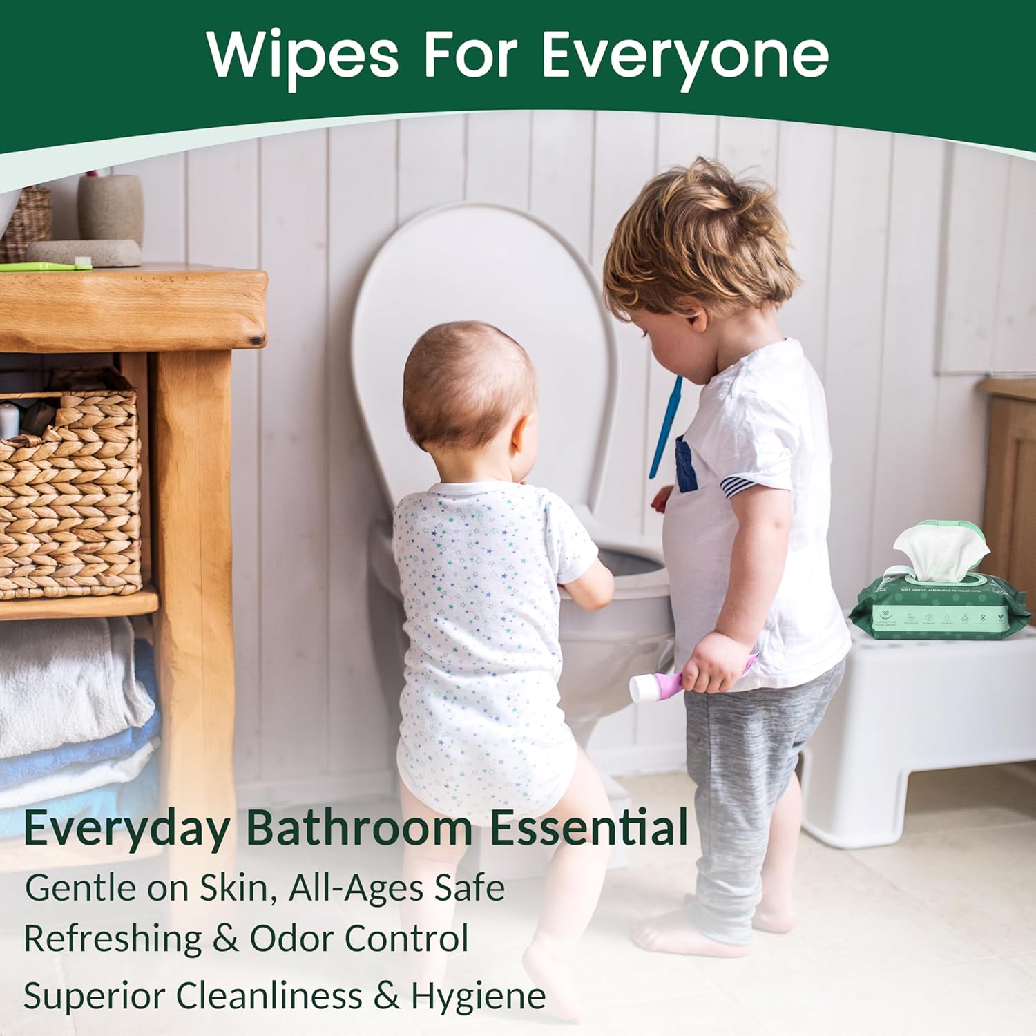 Alternative view of WONDERFUL Flushable Wipes, Mint 100% Plant-Based Wet Butt Wipe for Adults & Kids, Sewer Septic Safe, Gentle for Sensitive Skin, Wipes Flushable Pack for Bathroom & Travel, 6-Pack (360 Counts)