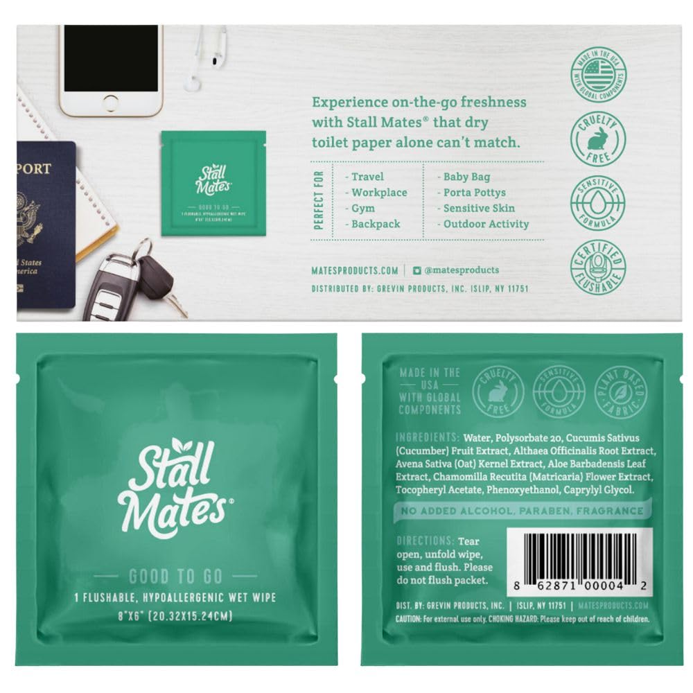 Alternative view of Stall Mates Wipes - Flushable Wipes | Individually Wrapped | Travel Friendly | Unscented with Vitamin-E & Aloe | (30 on-the-go singles)
