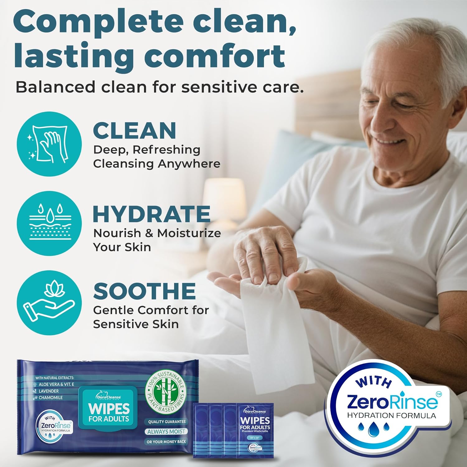 Alternative view of XL Bath Wipes for Adults Bathing No Rinse (2pk) 100 Ct. + 8 Travel Body Wipes 10 x 11.5" Adult Disposable Washcloths for Elderly Incontinence - After Surgery Must Haves Supplies & Elder Care Products
