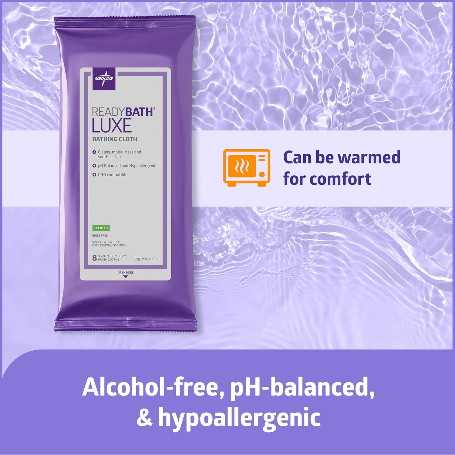 Alternative view of Medline ReadyBath LUXE Extra Thick Adult Bath Wipes, 192 Wipes (8 Wipes, 24 Packs), Scented, No Rinse Formula with Aloe, Shower Wipes for Sensitive Skin, Hypoallergenic Body Wash Wipes, 8 x 8 Inch