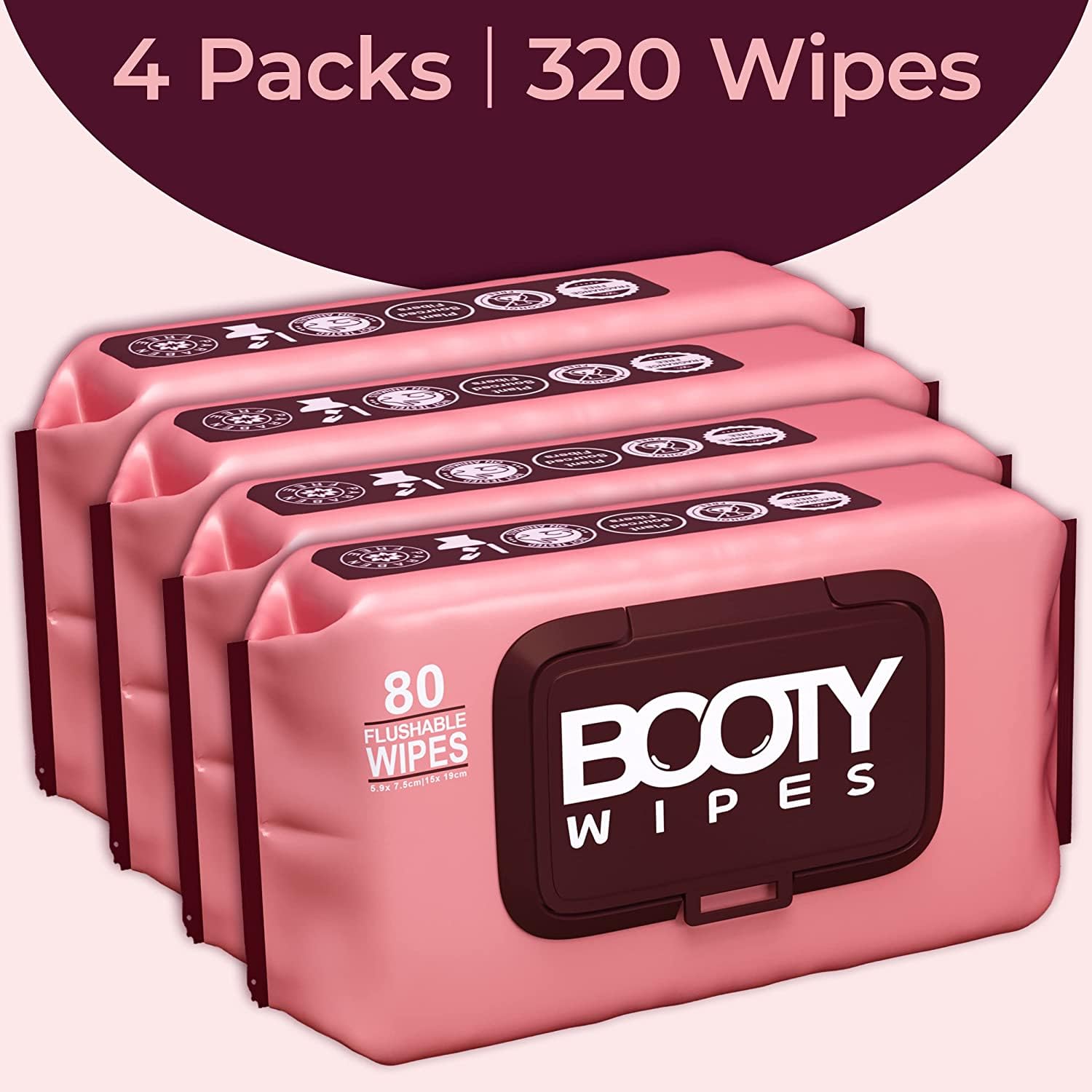 BOOTY WIPES Flushable Wipes Women - 320 Total Count (4 Packs of 80) Wet Wipes for Adults - pH Balanced Feminine Wipes with Aloe and Vitamin E - Gentle Cleansing Female Toilet Wipes for Sensitive Skin