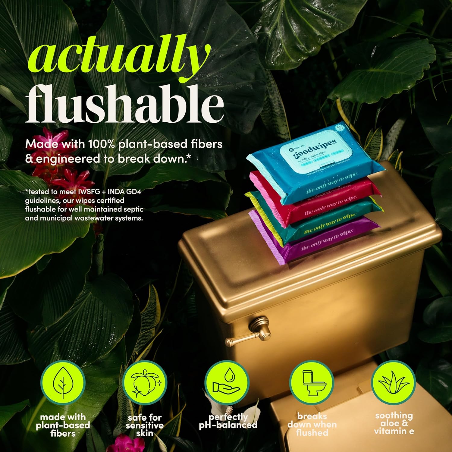 goodwipes Flushable Butt Wipes - Vitamin E & Aloe - Sewer & Septic Safe - Extra Large Adult Wet Wipes For Women & Men - Bathroom Essentials - Botanical Bliss, 418 Count (8 Packs + 1 Travel)