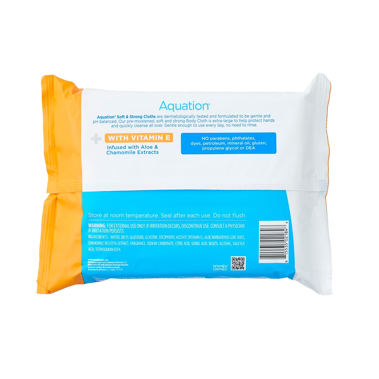 Aquation XL Body Cloth u2013 12.5x7.5" No-Rinse Cleansing Wipes with Aloe & Vitamin E u2013 Hypoallergenic, For Adults, Kids, Seniors, Postpartum, Caregivers (50 Count / 6 Pack, 300 Total)