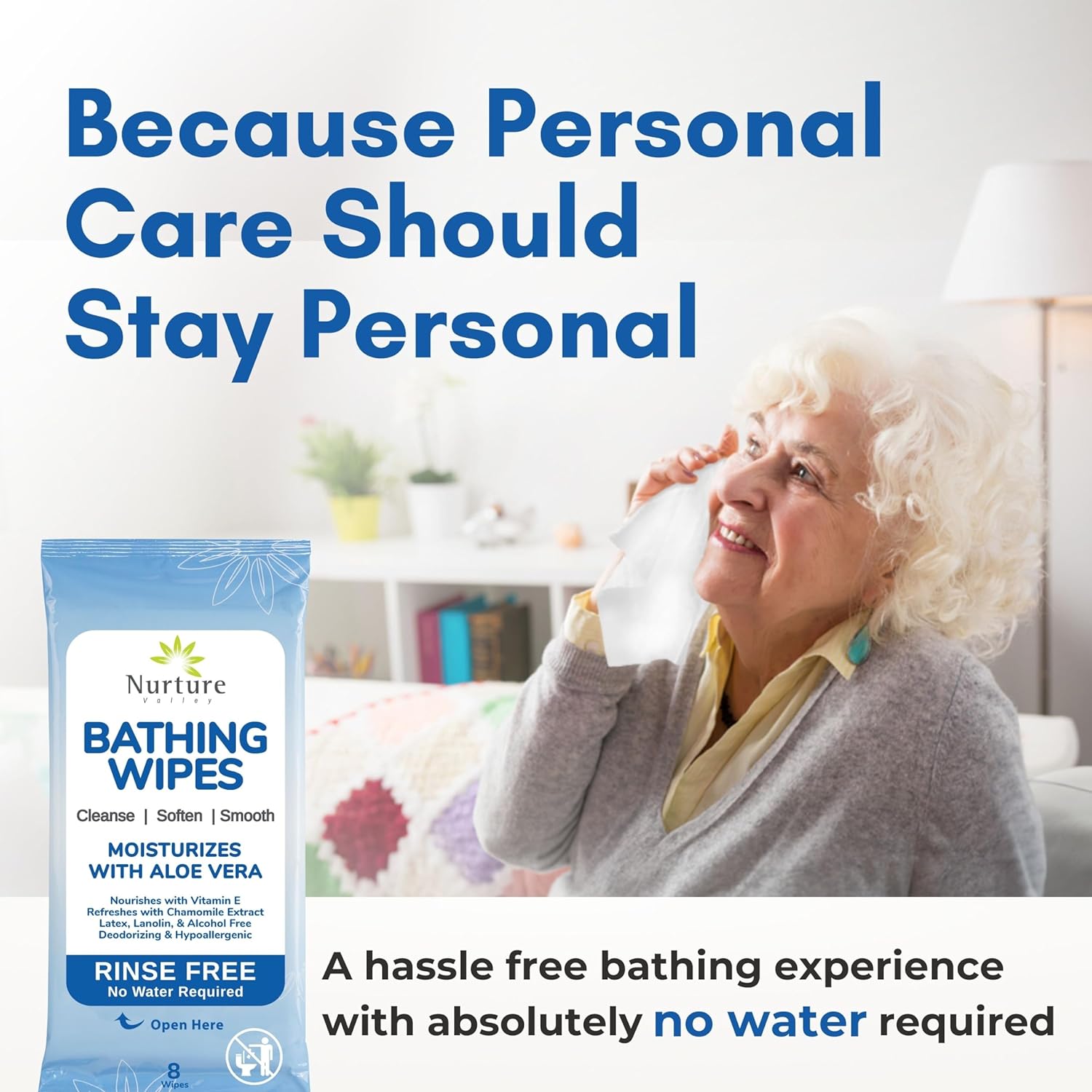 Alternative view of Nurture XL Rinse Free Bathing Wipes for Adults w/Aloe | Waterless Cleansing for sensitive skin | Disposable Adult Body Bath Wet Wipe for Disabled Bedridden | 48 wipes