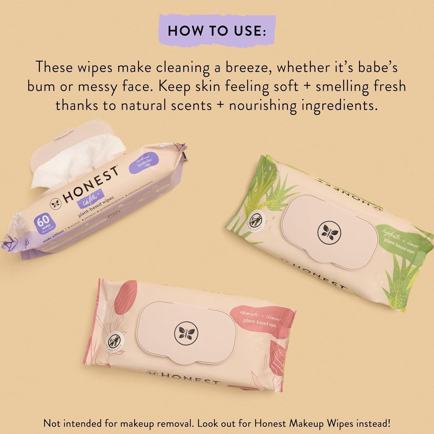 Alternative view of The Honest Company Nourish and Cleanse Naturally Scented Wipes, Cleansing Multi-Tasking, 99% Water, Plant Based, Hypoallergenic, Sweet Almond, 60 Count