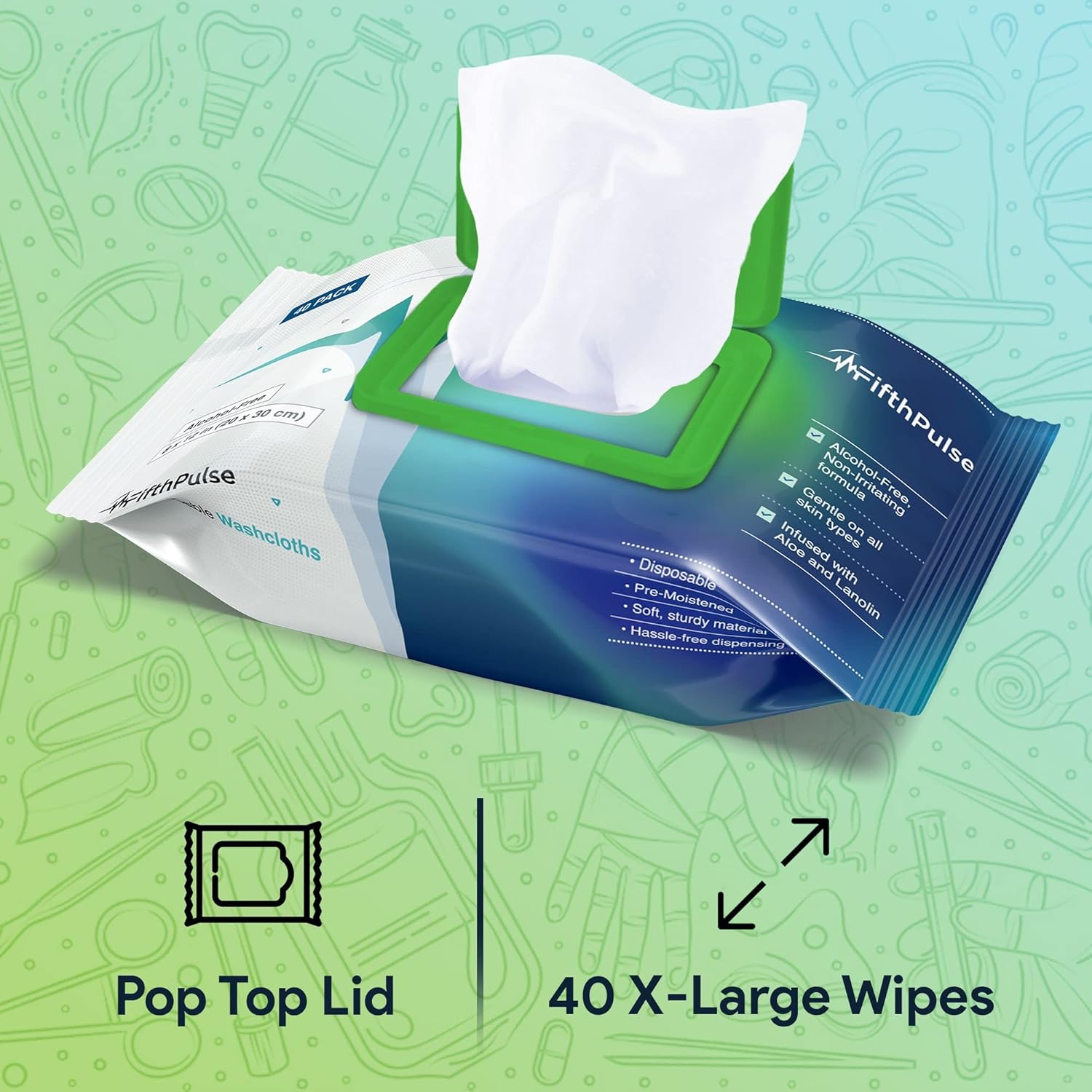 Alternative view of Disposable Body Wipes For Adults 80 Count (2 x 40 Packs) - Premoistened Washcloths For Elderly Bathing Infused With Aloe and Lanolin -Alcohol-Free Adult Wet Wipes, Extra Large 8u201D x 12u201D Wash Cloth