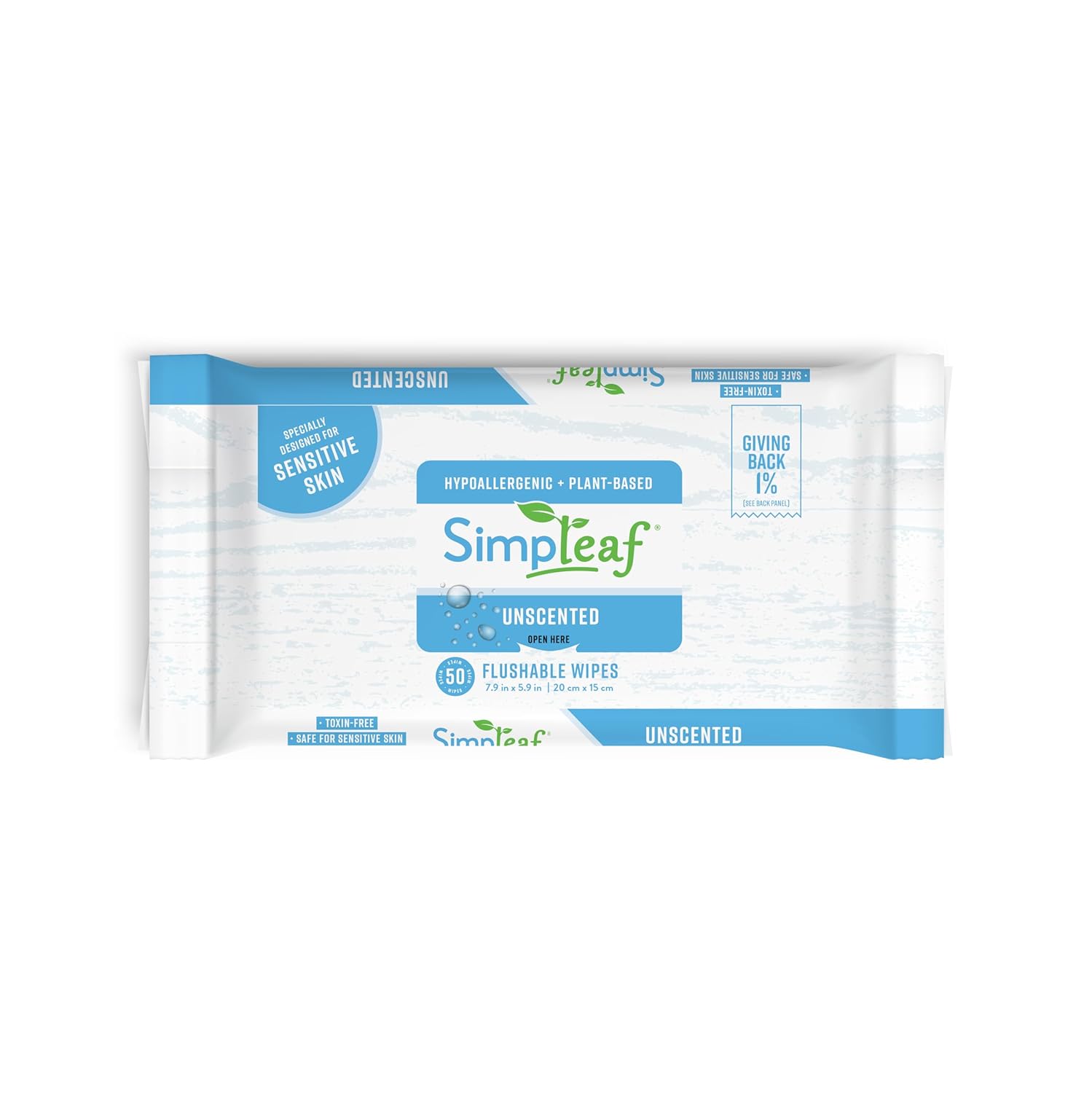 Simpleaf Flushable Wet Wipes Unscented | Plastic Free, Paraben & Alcohol Free | Hypoallergenic & Safe for Sensitive Skin | Soothing Aloe Formula | Adult Toilet Wipes (3 x 50 Counts Pack) 150 Counts